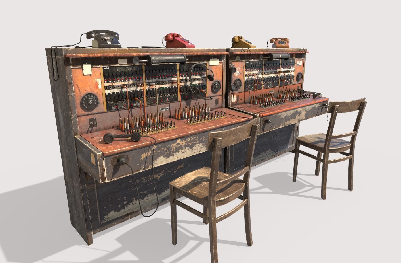 Old Double Telephone Switch 3D model_1