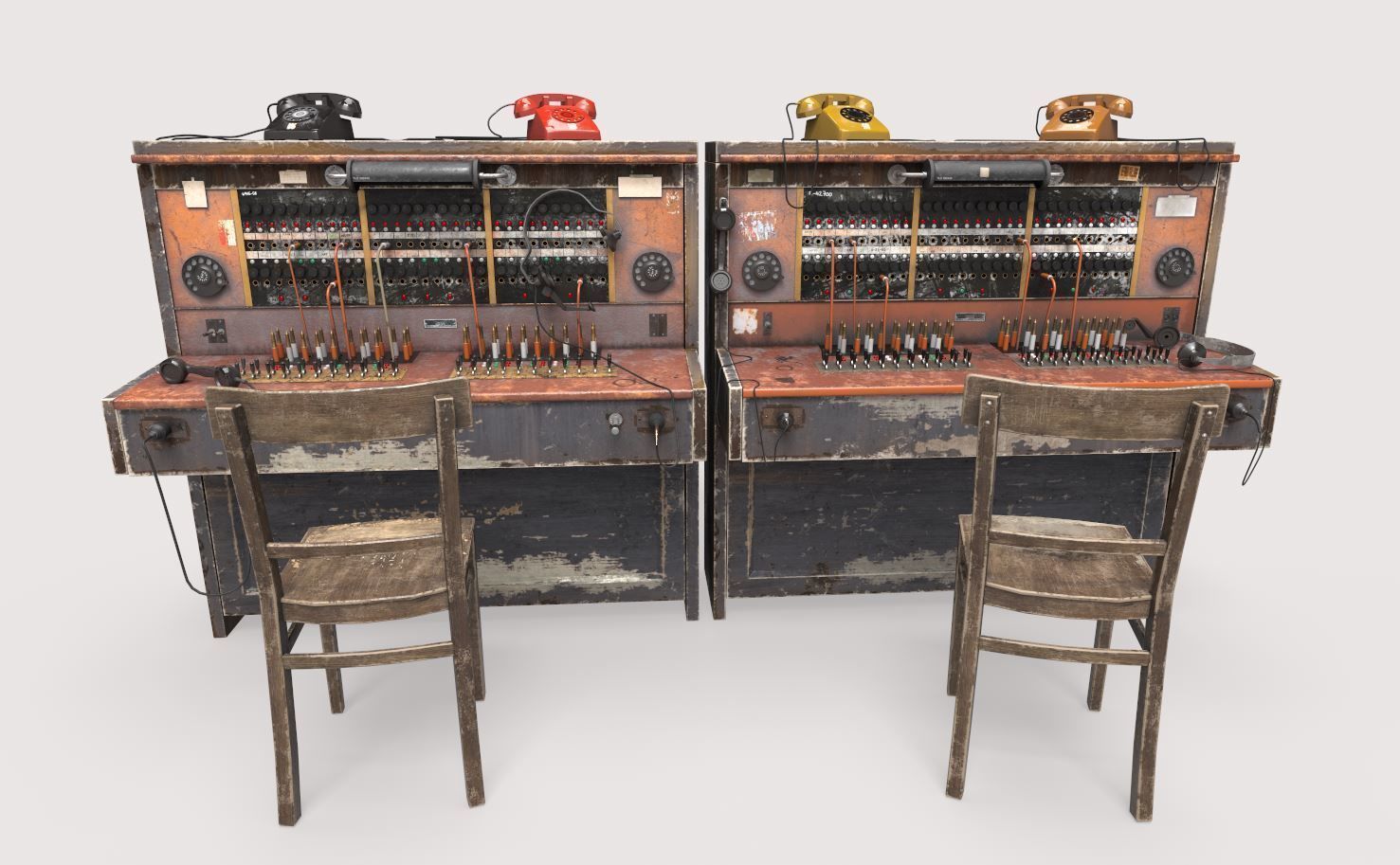 Old Double Telephone Switch 3D model_6