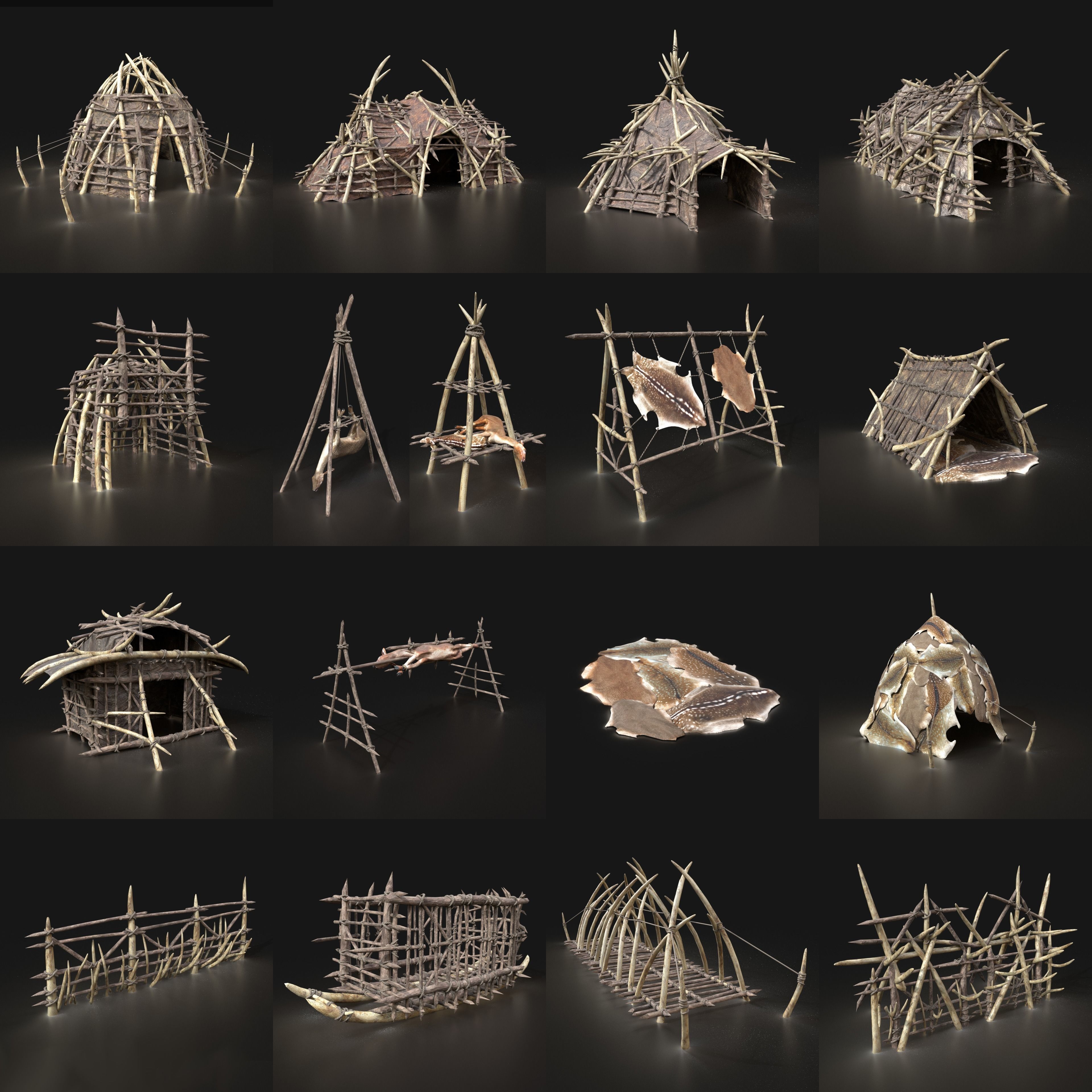 Orc Camp Primal Men Hunter Ancient Huts Builder Pack AAA NEXTGEN Low-poly 3D model_2