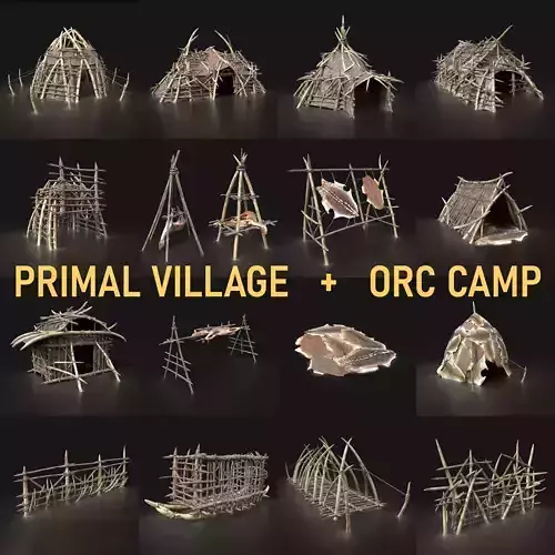 Orc Camp Primal Men Hunter Ancient Huts Builder Pack AAA NEXTGEN Low-poly 3D model