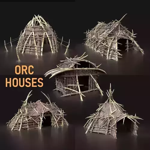 ORC CAMP VILLAGE HOUSE PRIMAL TENT HUNT BUILDER PACK COLLECTION Low-poly 3D model
