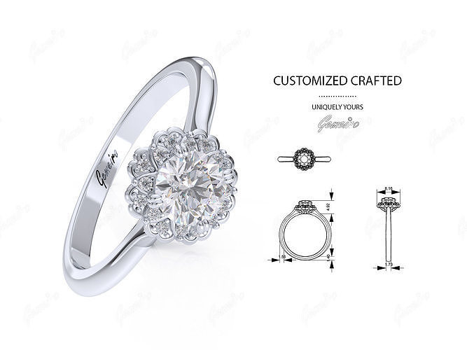 FLORAL HALO ENGAGEMENT RING  bridal halo114 3D print model