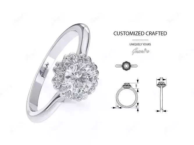 FLORAL HALO ENGAGEMENT RING  bridal halo114