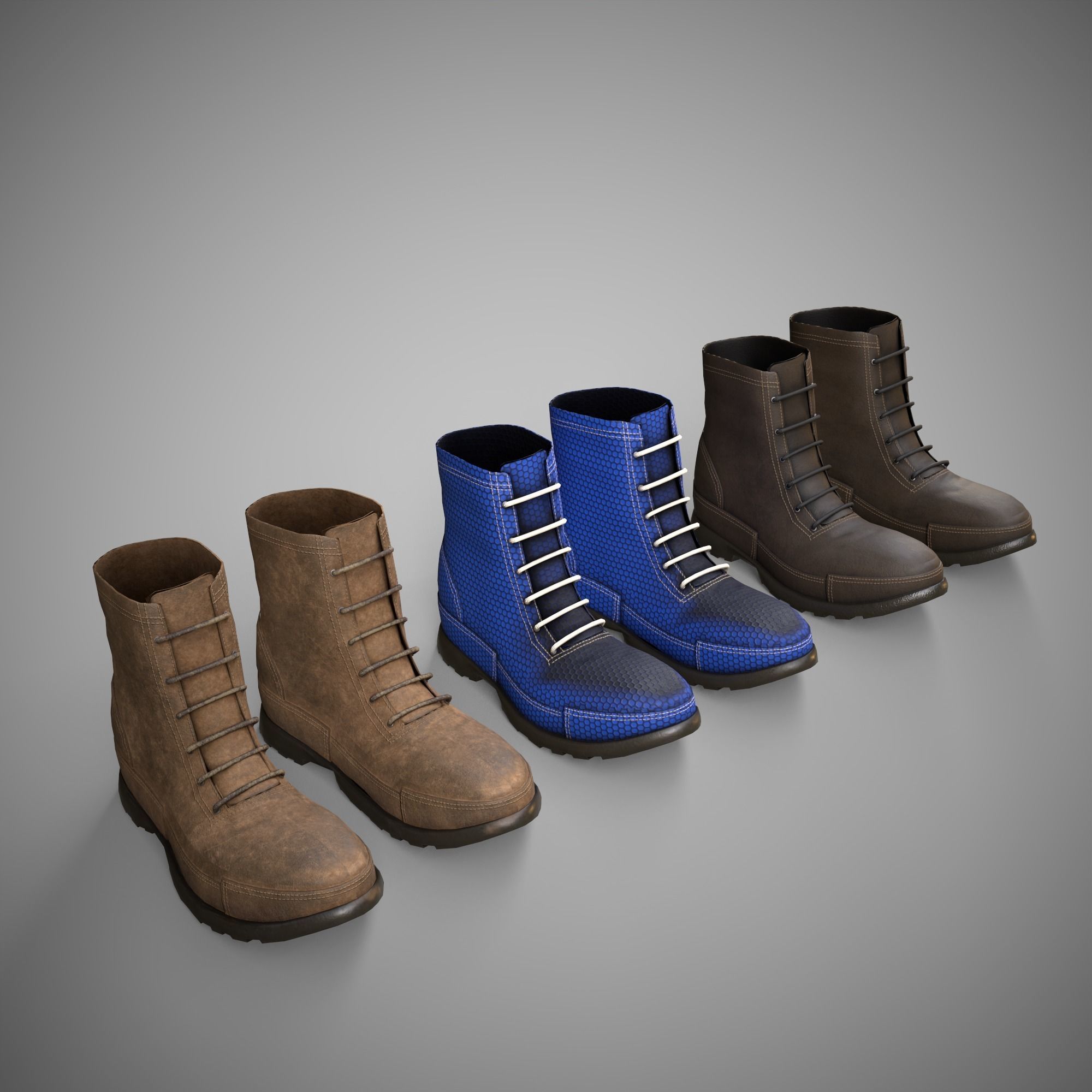This is a low poly 3D shoe boots model with three textures  Low-poly 3D model_1