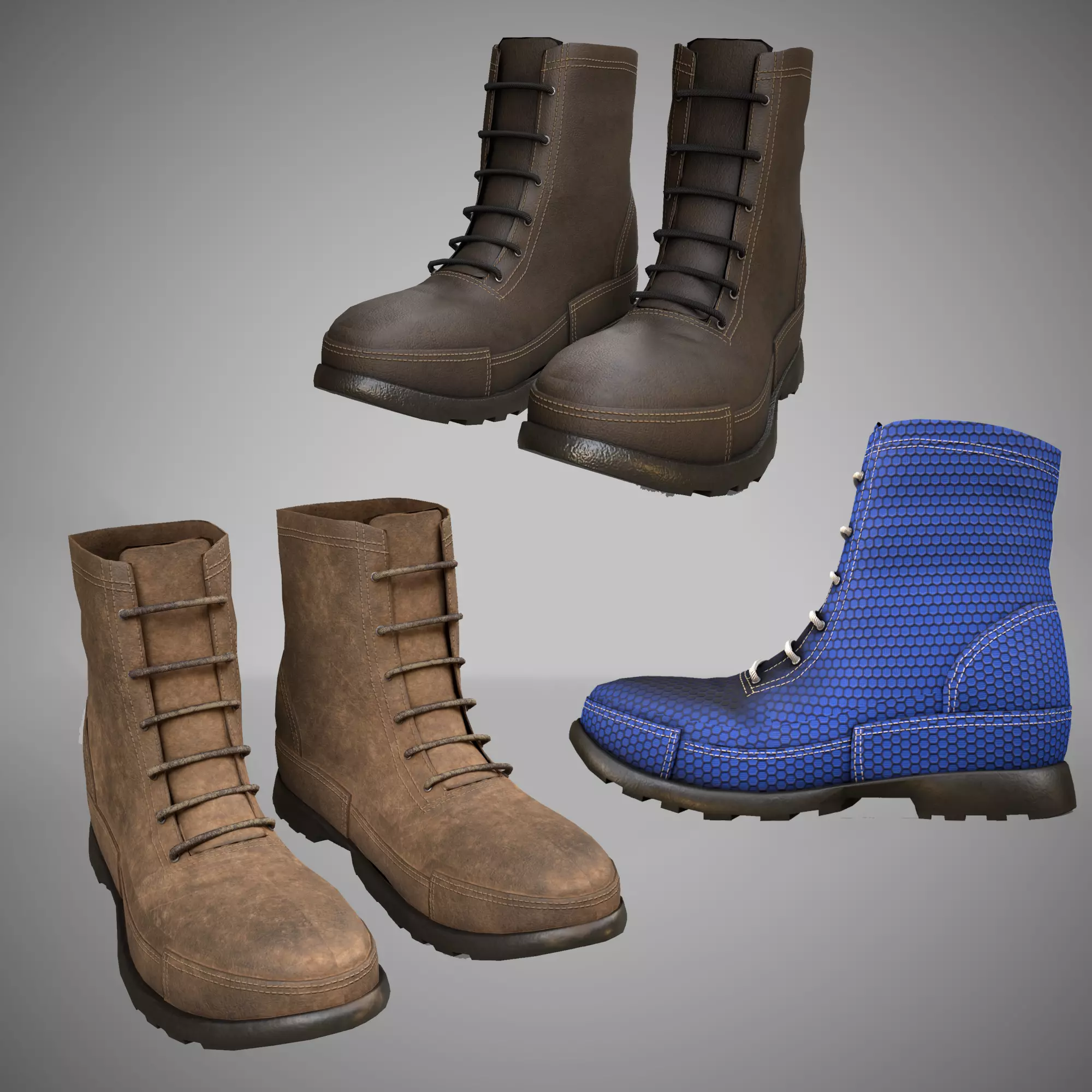This is a low poly 3D shoe boots model with three textures  Low-poly 3D model_0