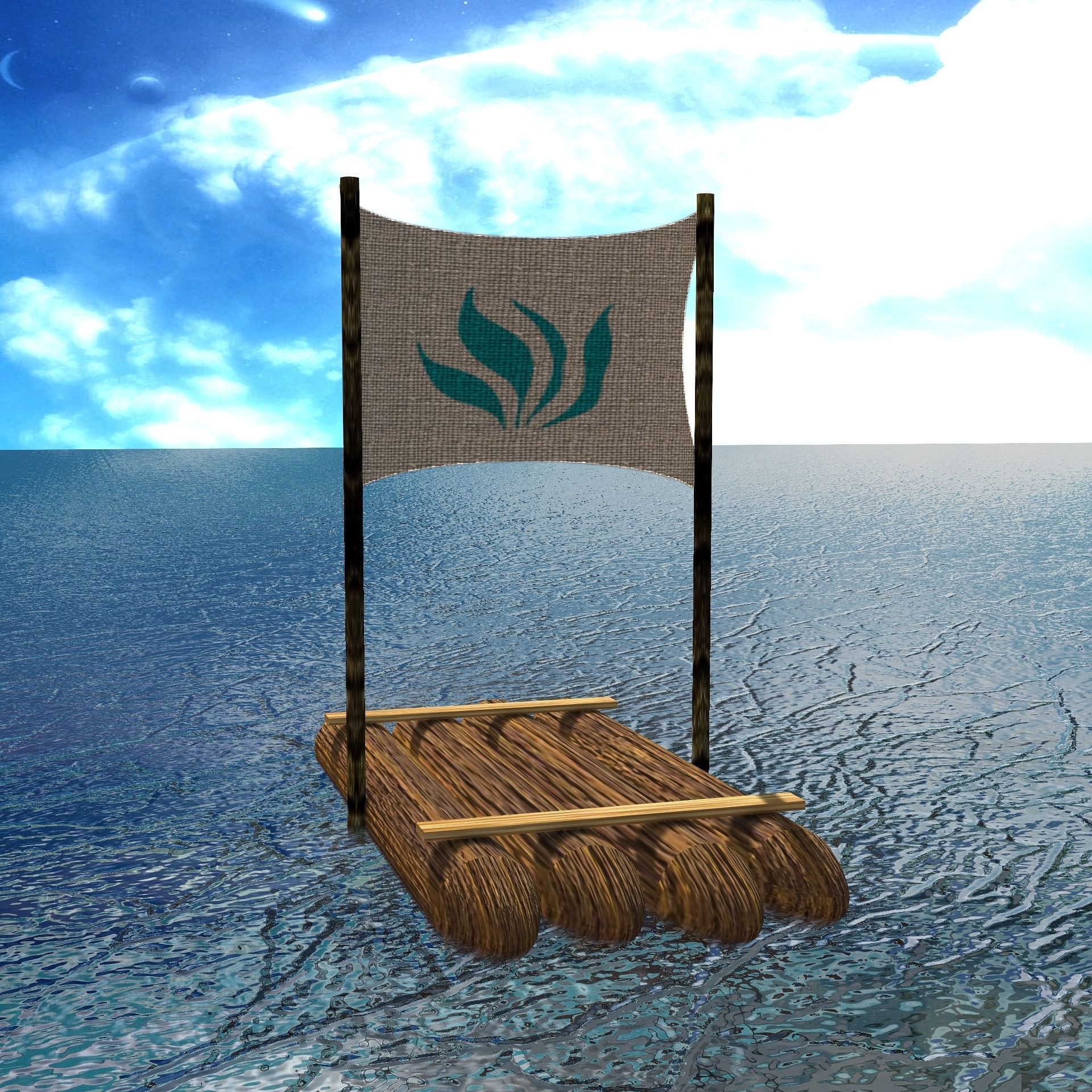Sail Raft Low-poly 3D model_2