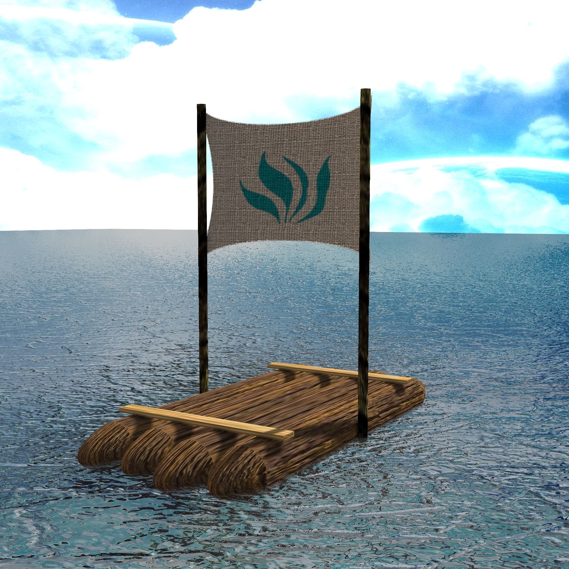 Sail Raft Low-poly 3D model_25