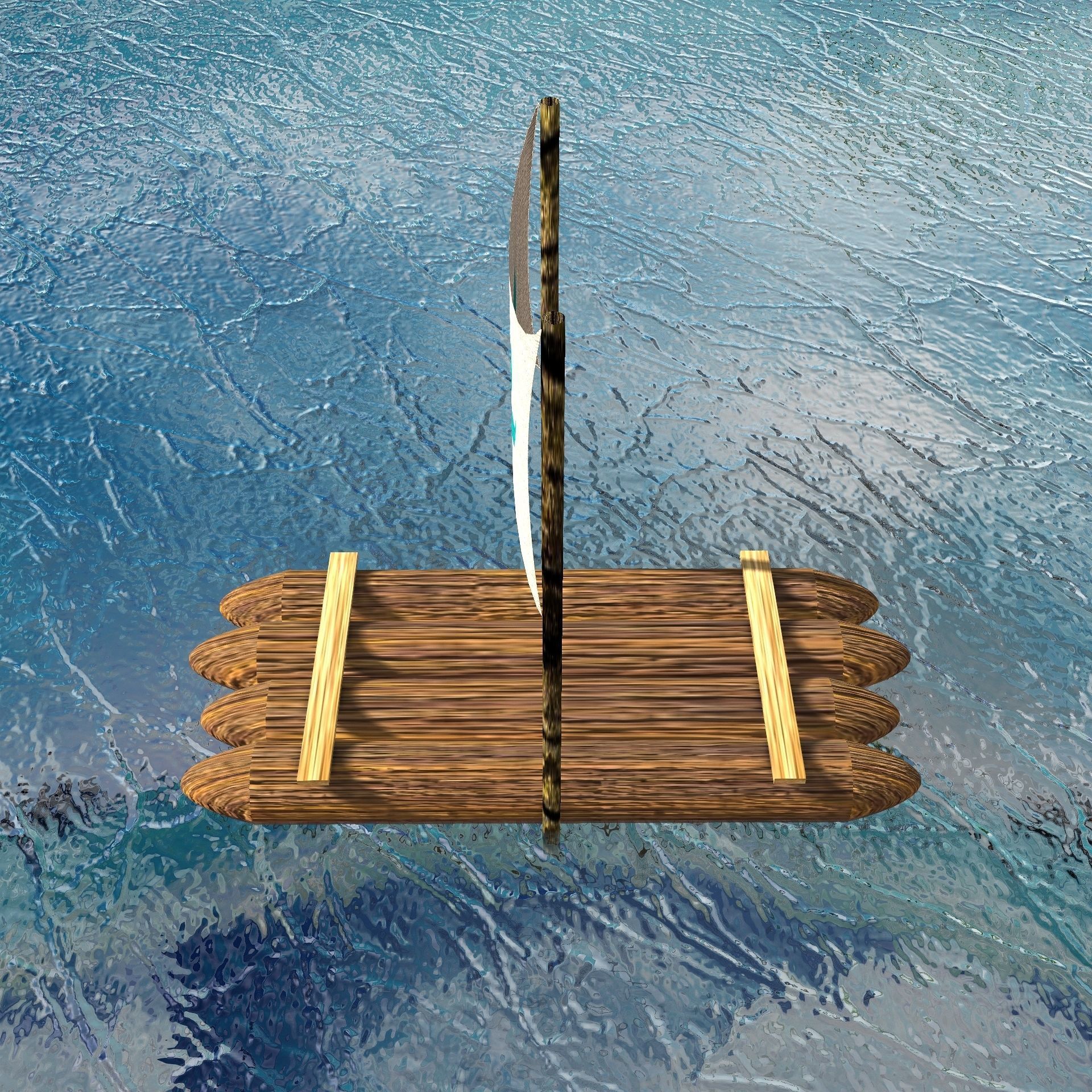 Sail Raft Low-poly 3D model_5
