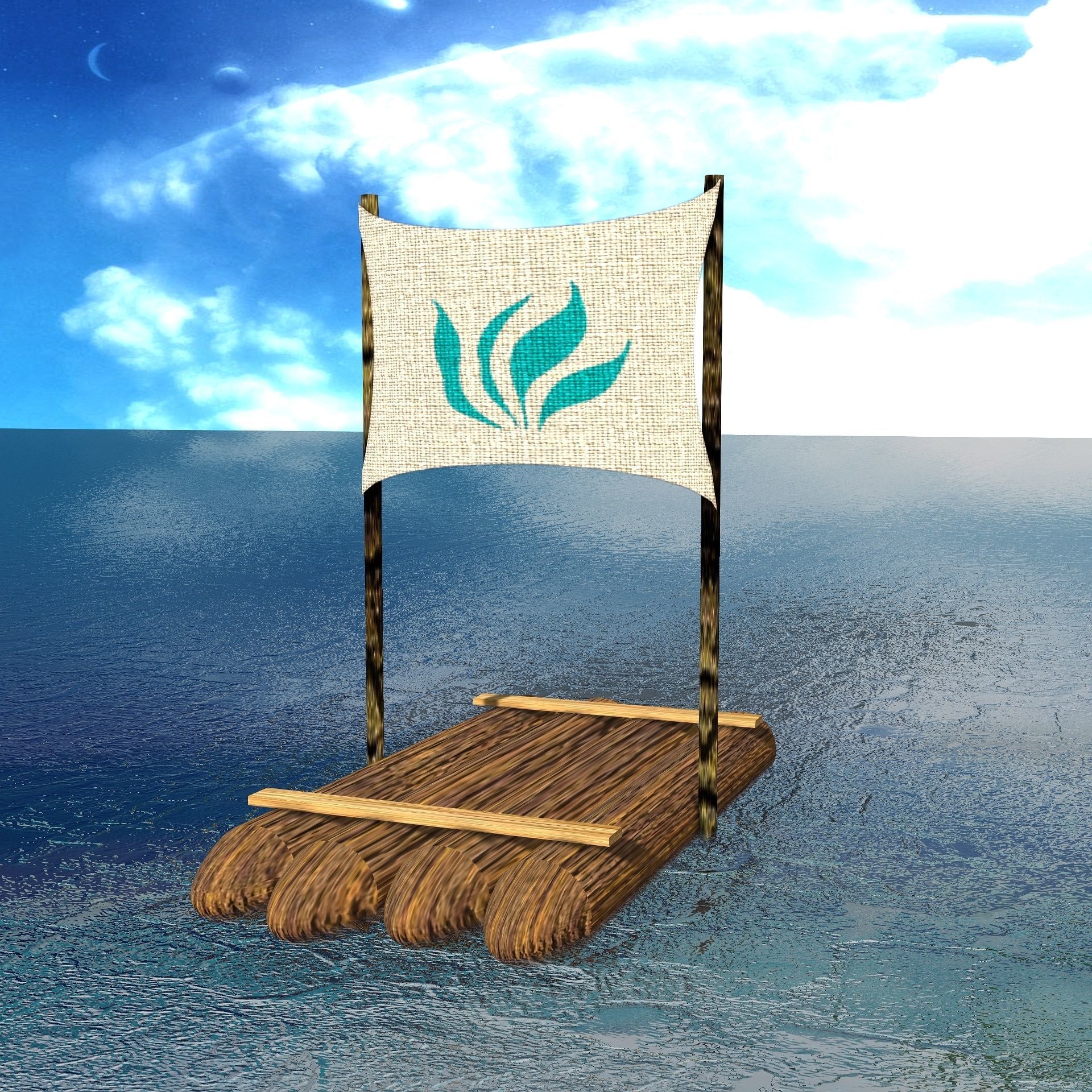 Sail Raft Low-poly 3D model_1