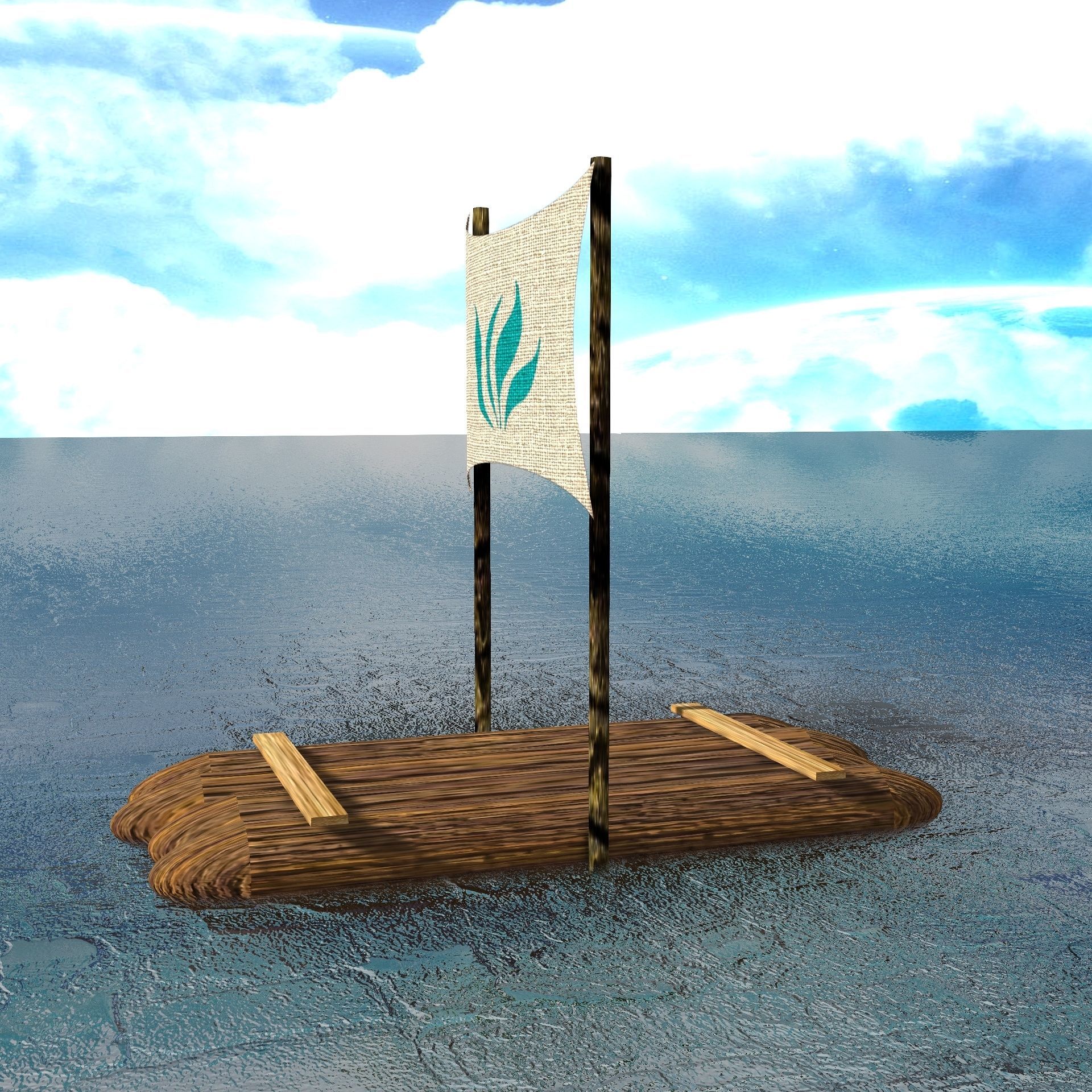 Sail Raft Low-poly 3D model_19
