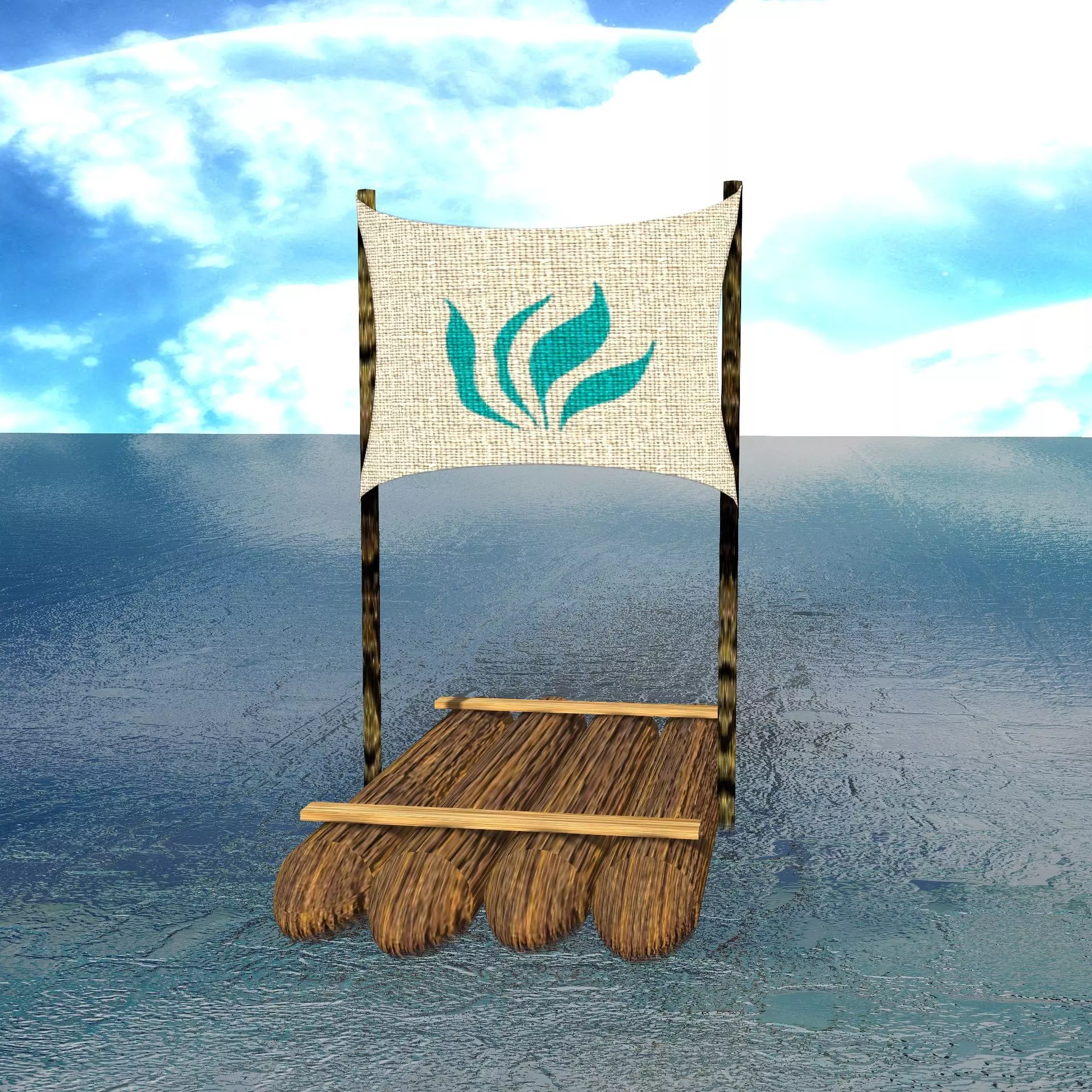 Sail Raft Low-poly 3D model_0