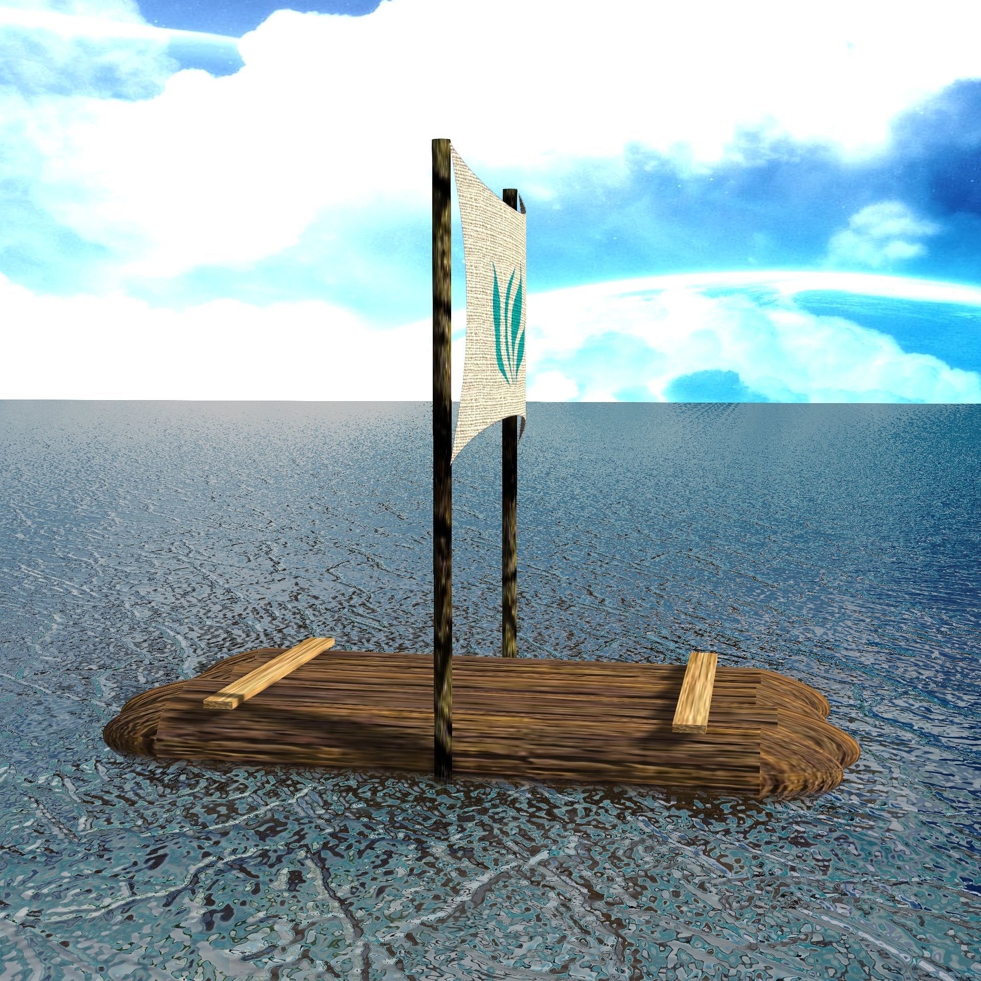 Sail Raft Low-poly 3D model_23