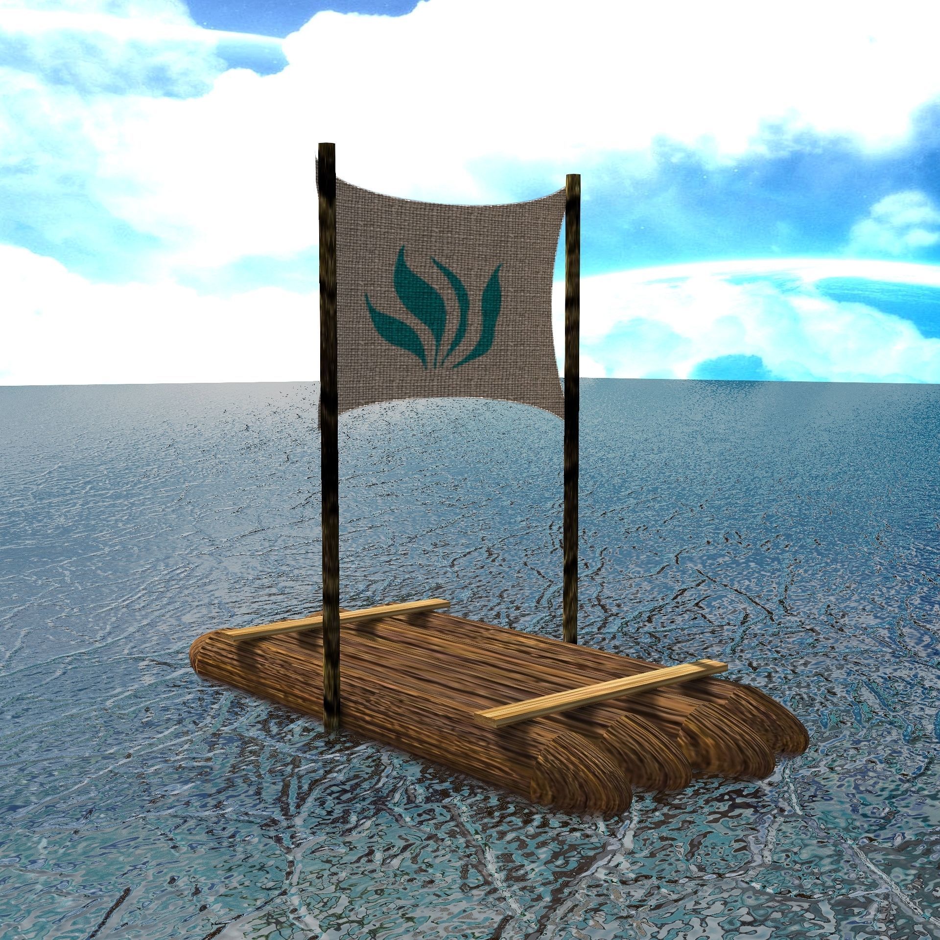 Sail Raft Low-poly 3D model_3