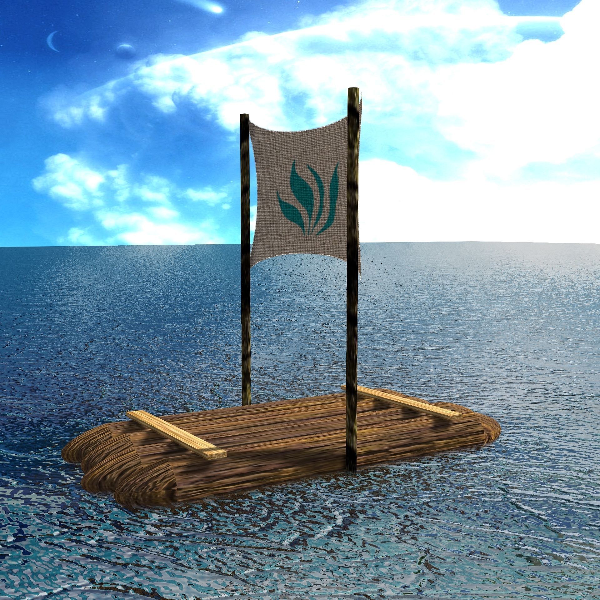 Sail Raft Low-poly 3D model_24