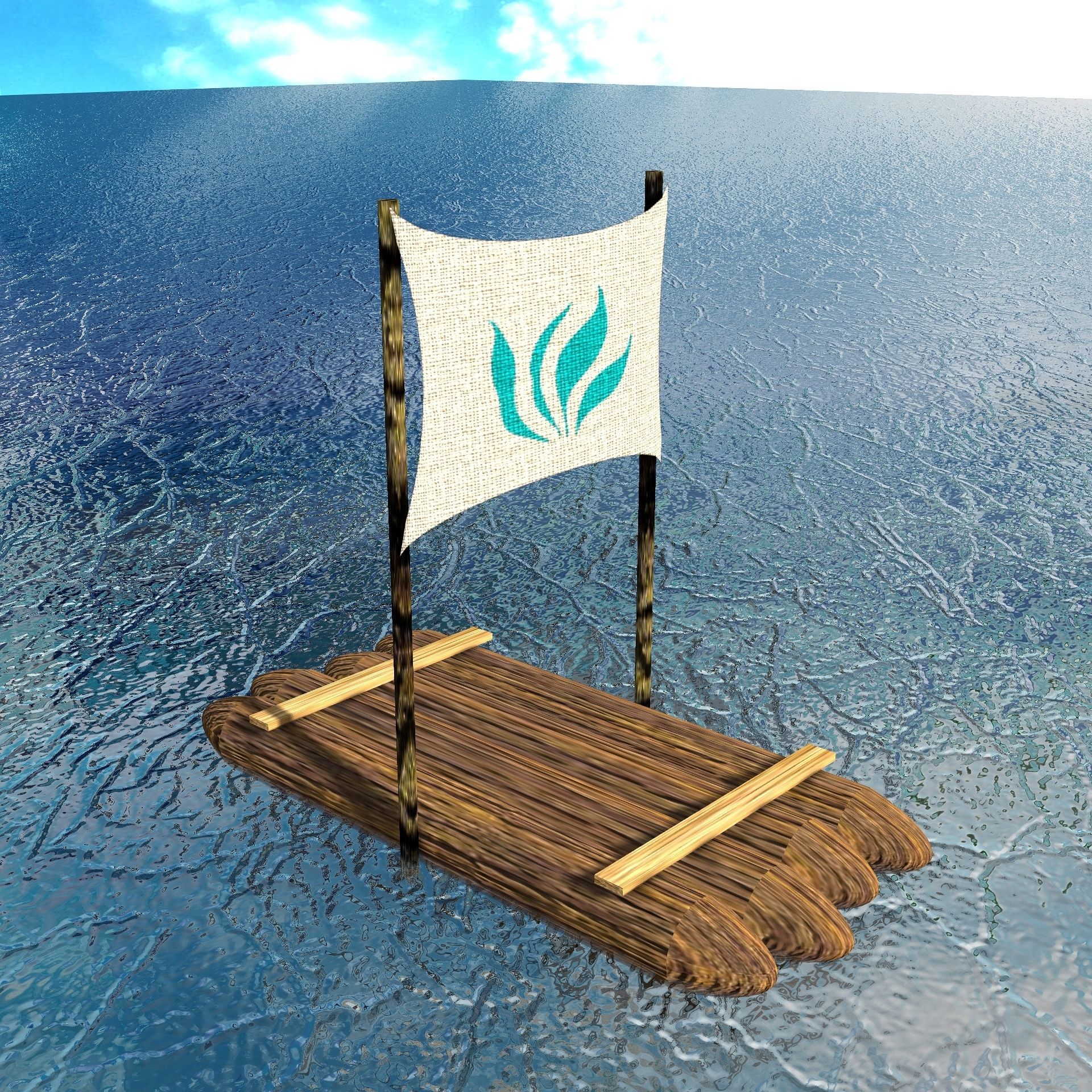 Sail Raft Low-poly 3D model_22
