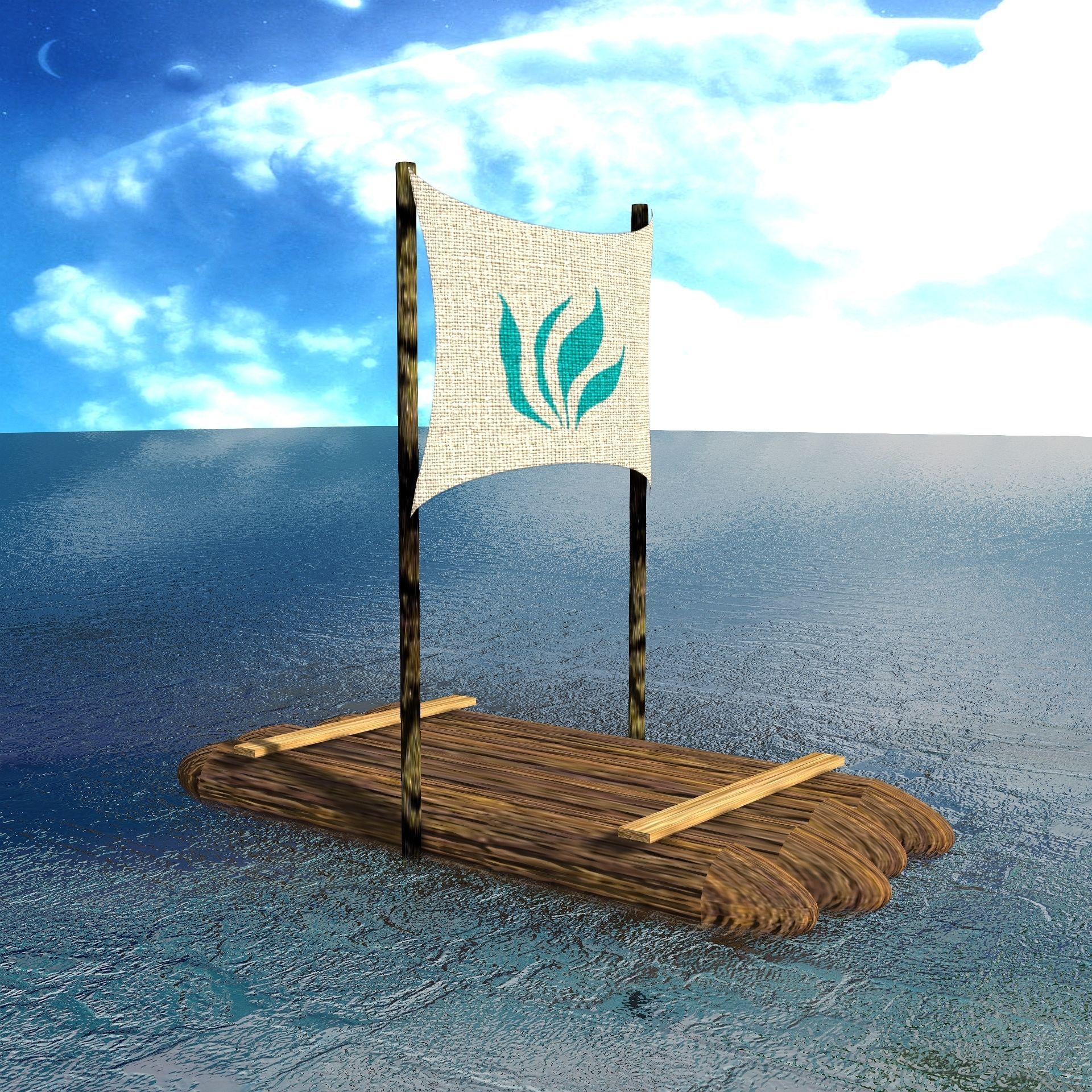 Sail Raft Low-poly 3D model_12
