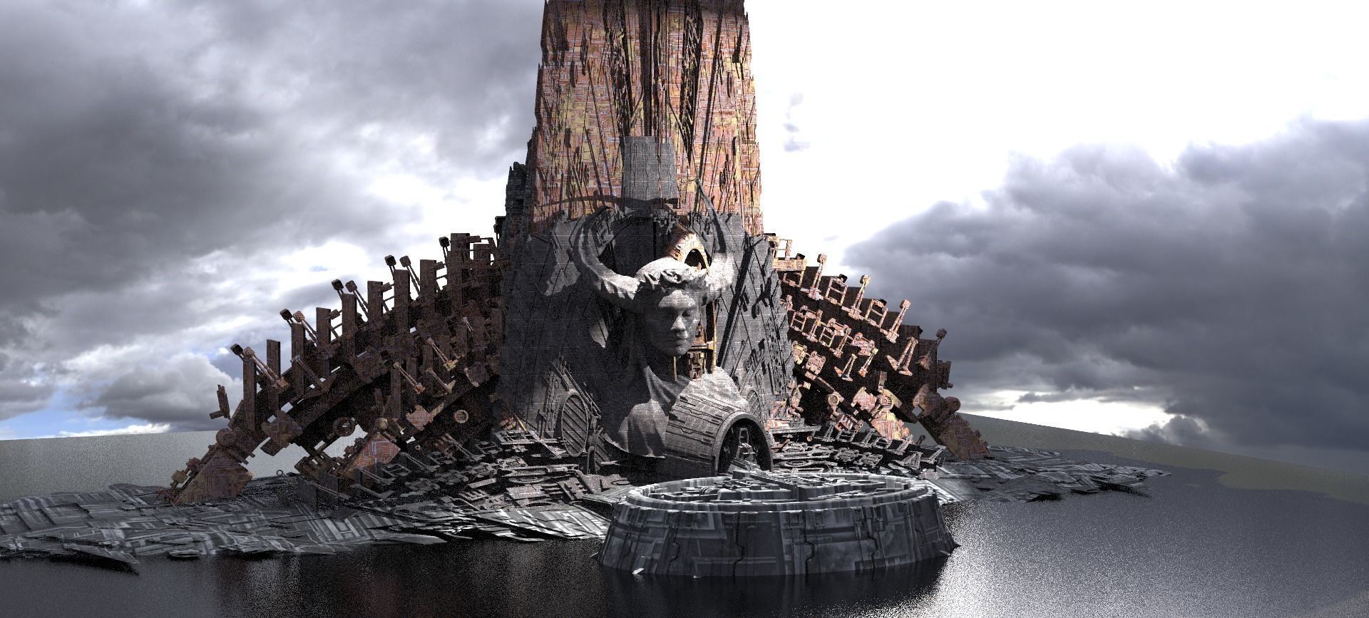 Sci-Fi City Organic tech shrine Sacrifice fonts  Kit bash 3D model_1