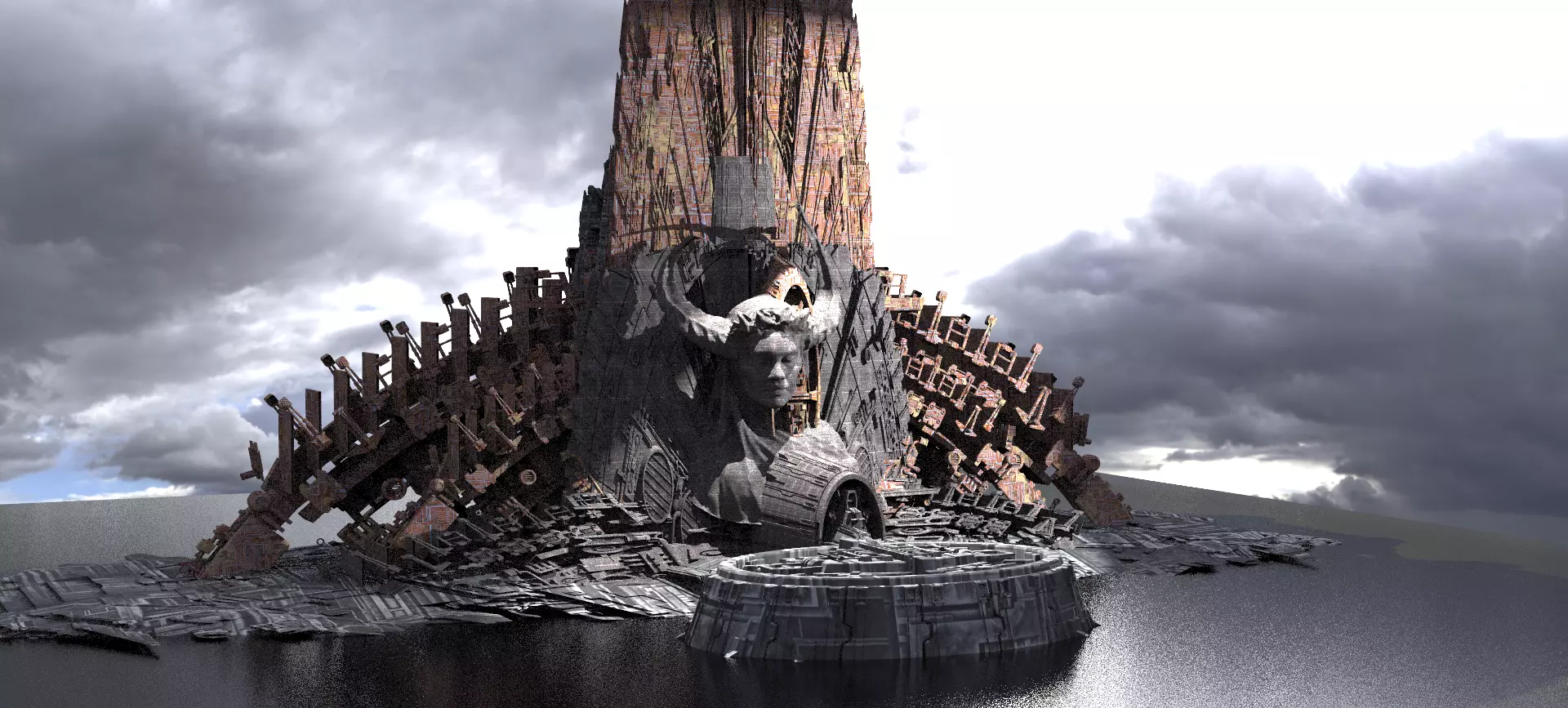 Sci-Fi City Organic tech shrine Sacrifice fonts  Kit bash 3D model_0