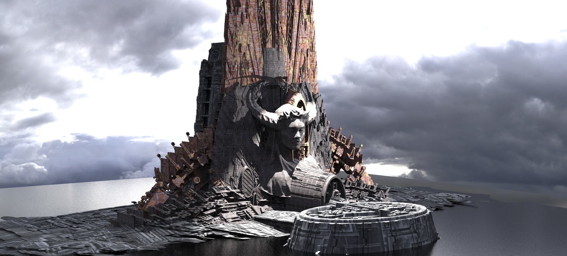 Sci-Fi City Organic Tower of knowledge Kitbash 3D model_1