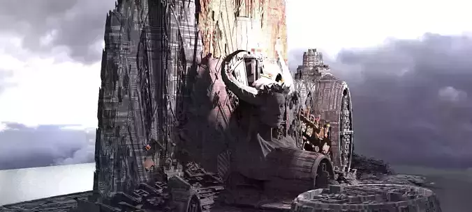 Sci-Fi City Organic tech shrine city kit bash 3D