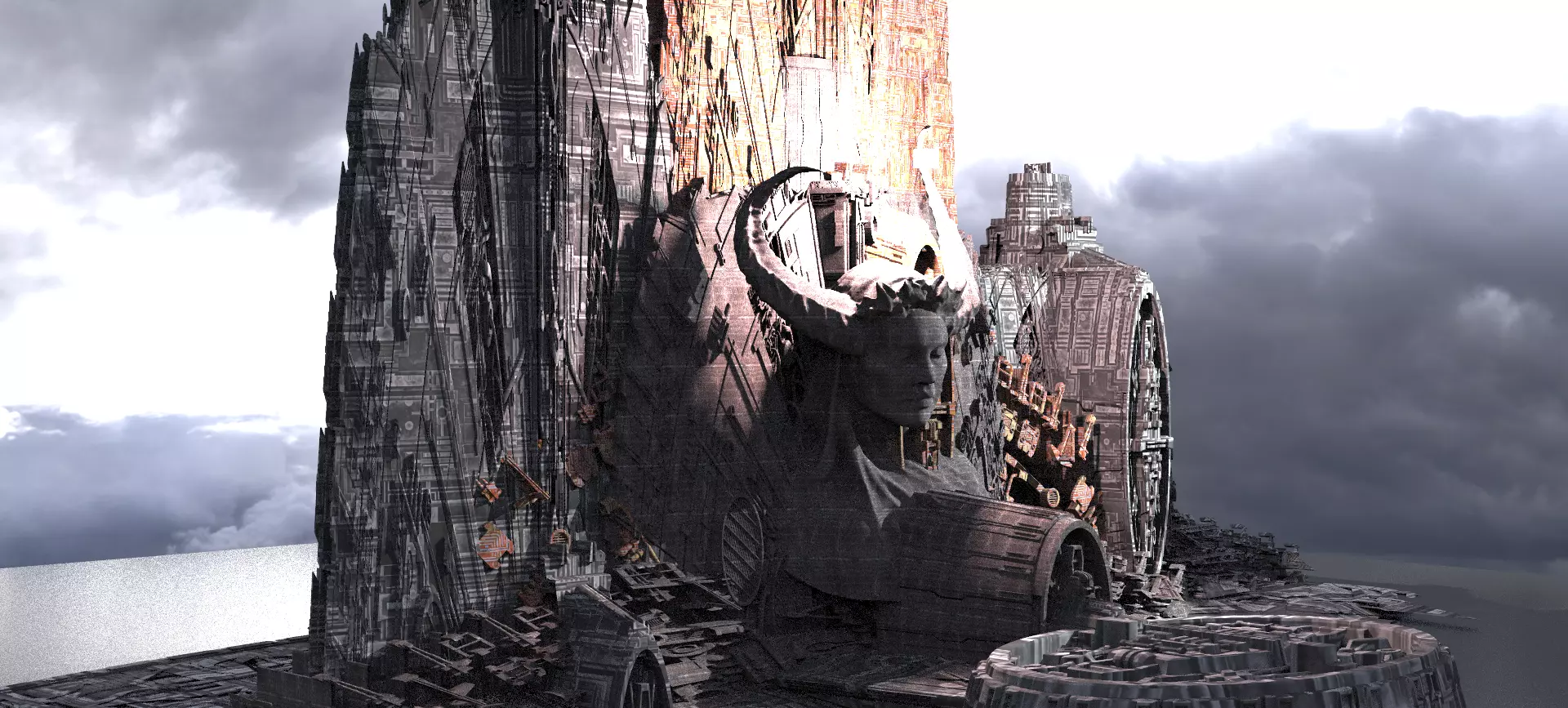 Sci-Fi City Organic tech shrine city kit bash 3D 3D model_0