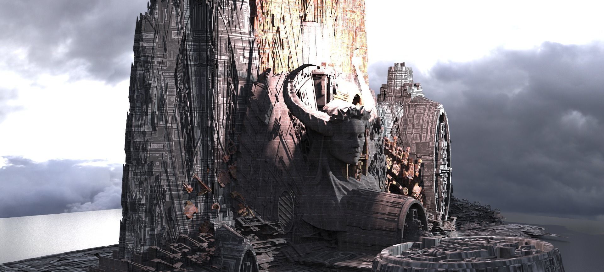 Sci-Fi City Organic tech shrine city kit bash 3D 3D model_1