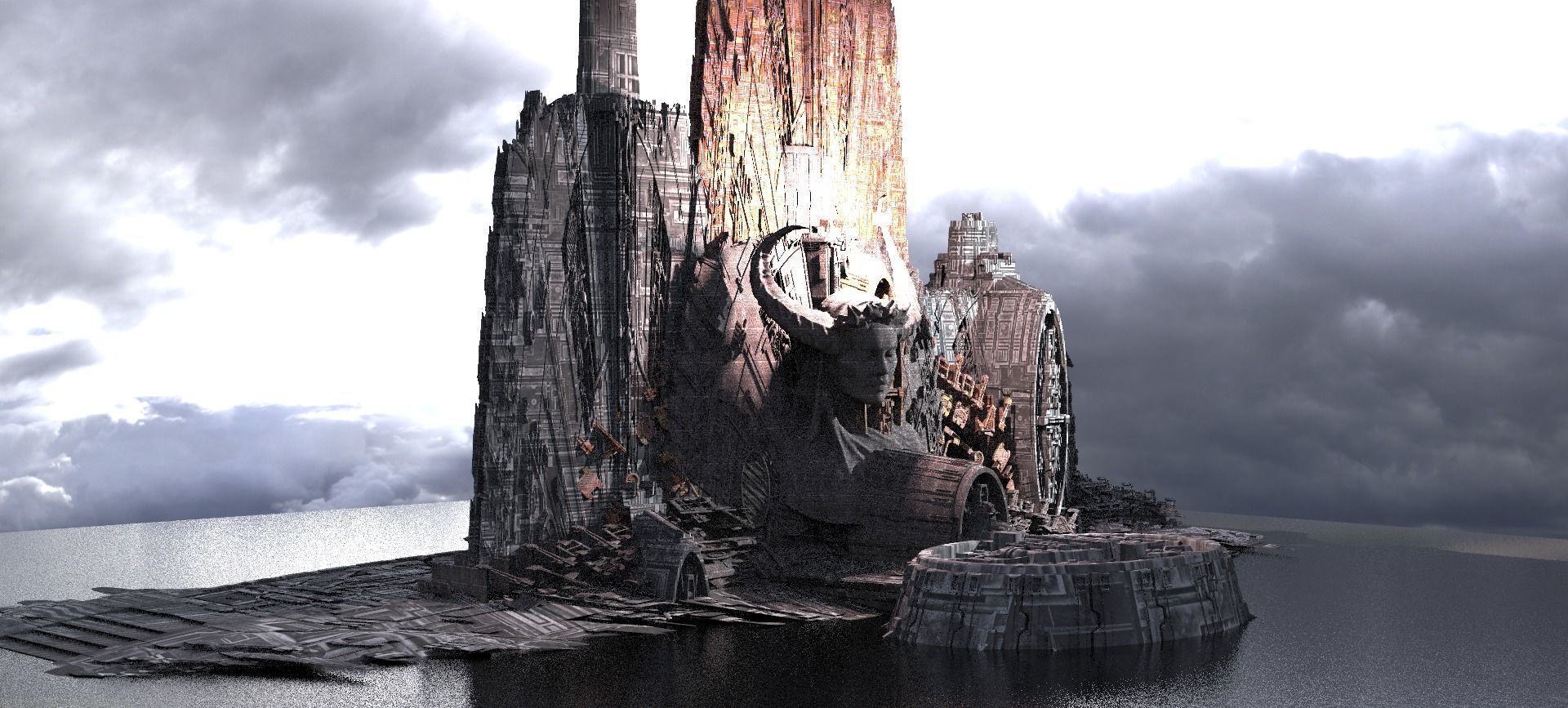 Sci-Fi City Organic tech shrine city kit bash 3D 3D model_2