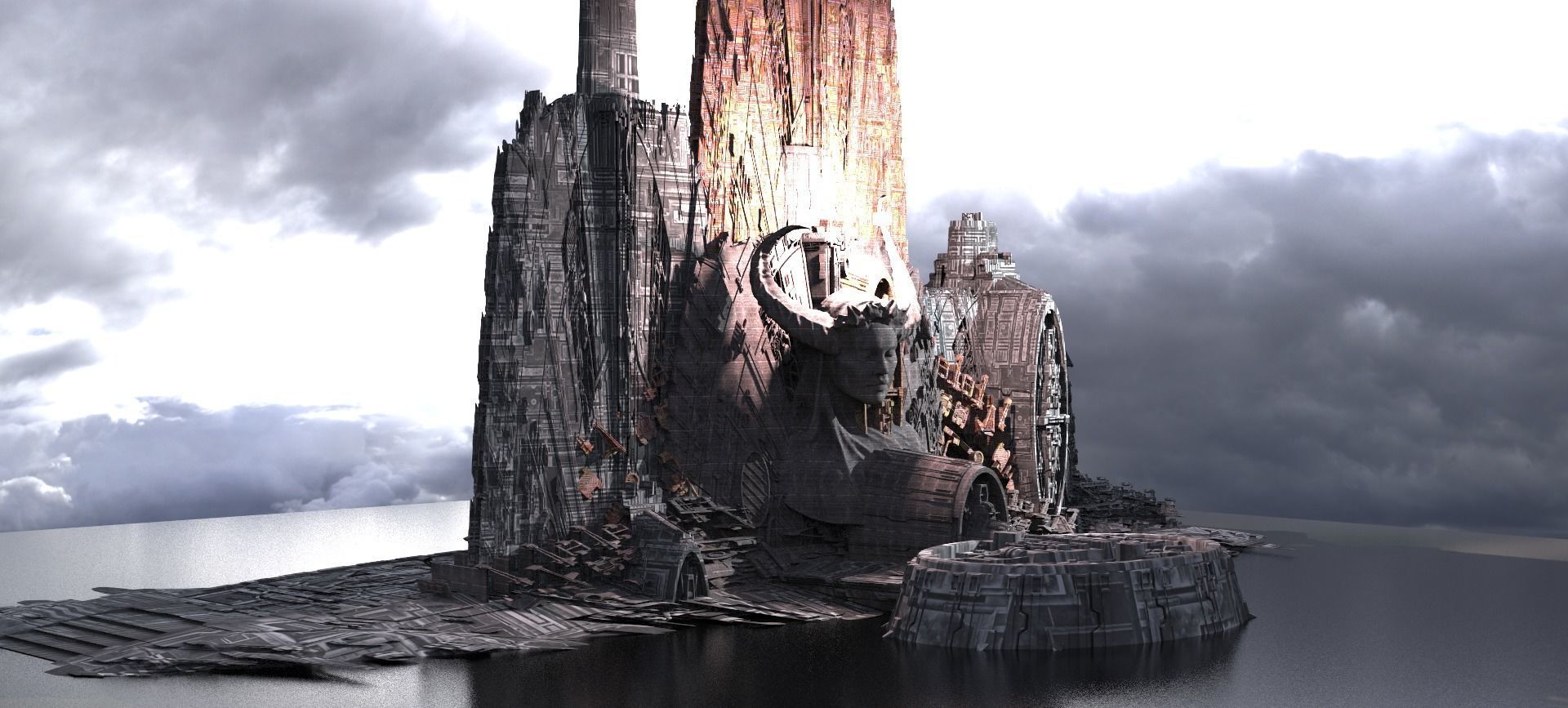 Sci-Fi City Organic tech shrine city kit bash 3D 3D model_3