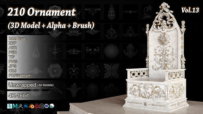 210 Ornament alpha brush and 3D Model Vol13 3D model