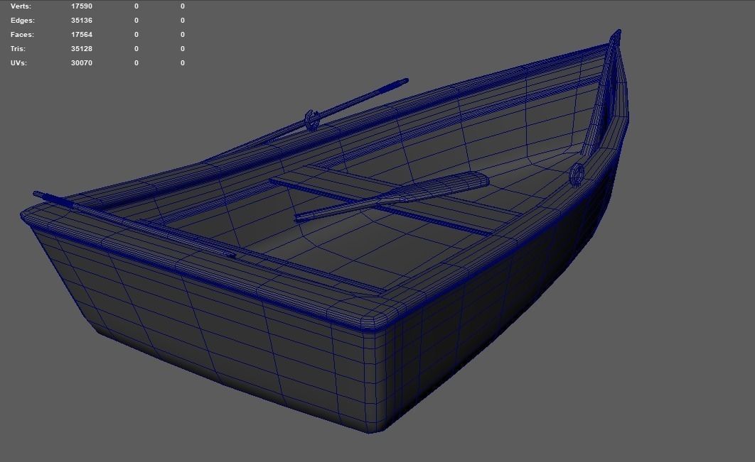 Old wooden boat with an oar and one broken oar 3D model_5