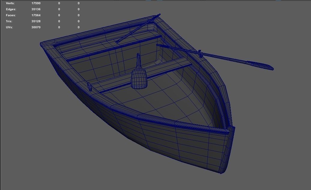 Old wooden boat with an oar and one broken oar 3D model_4