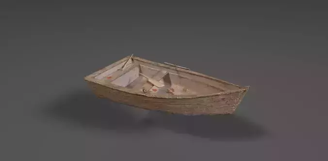 Old wooden boat with an oar and one broken oar 3D model