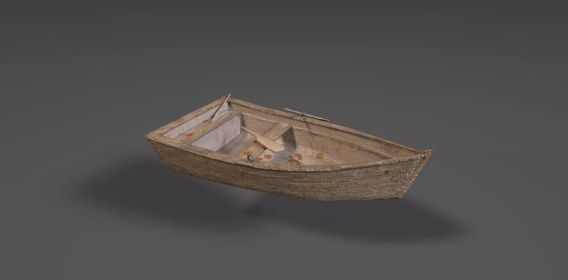 Old wooden boat with an oar and one broken oar 3D model_0