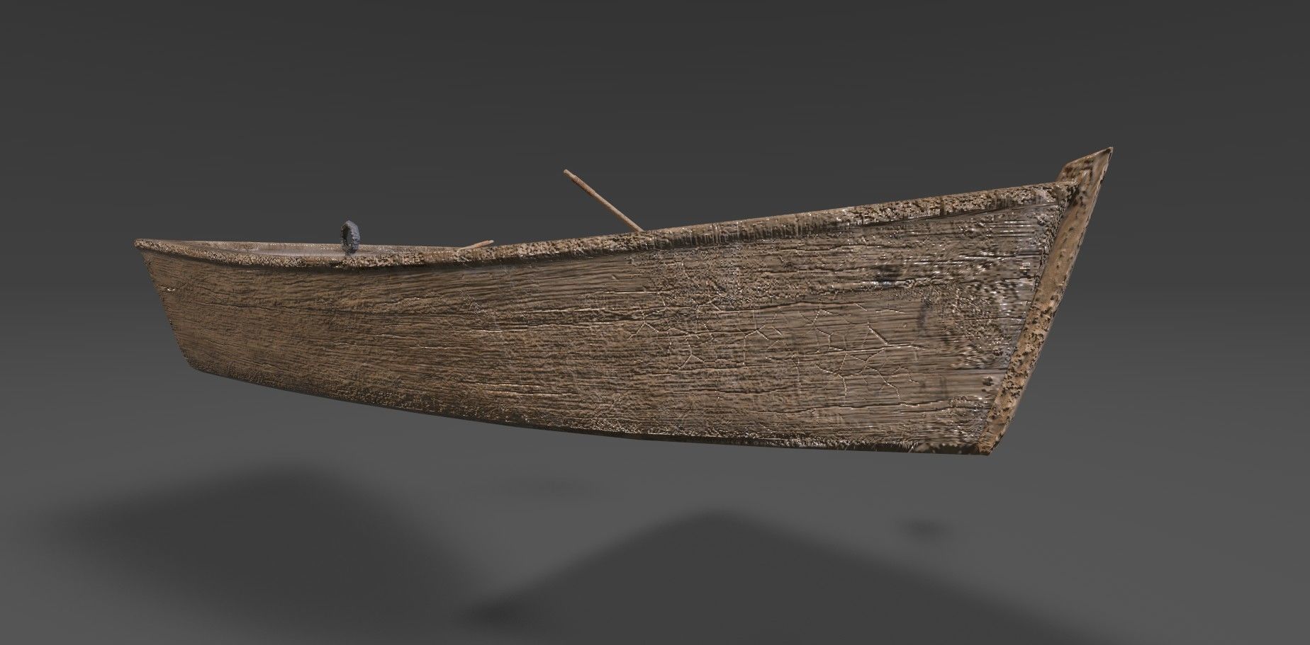 Old wooden boat with an oar and one broken oar 3D model_2