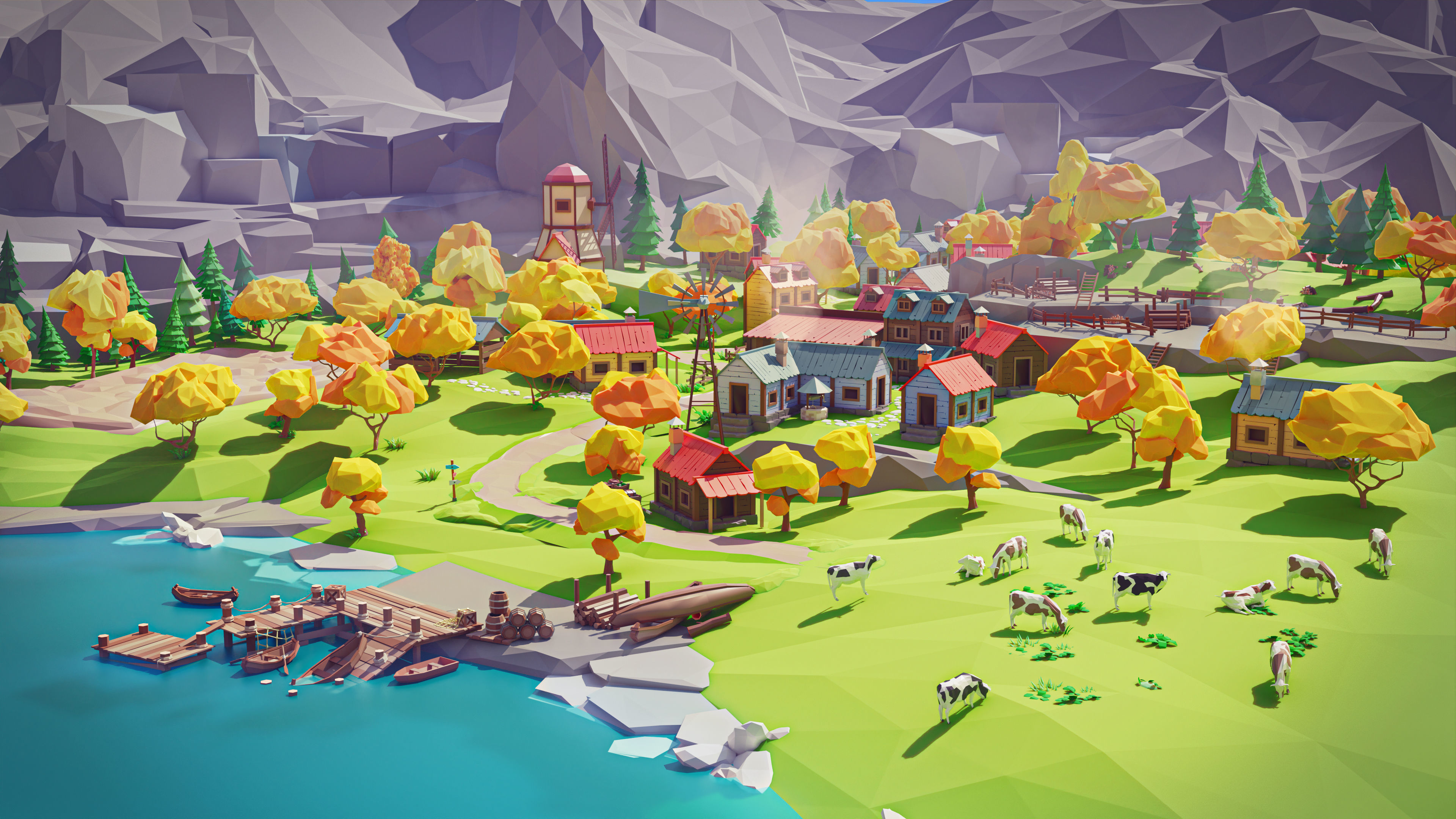 Village 2 Low-poly 3D model_4