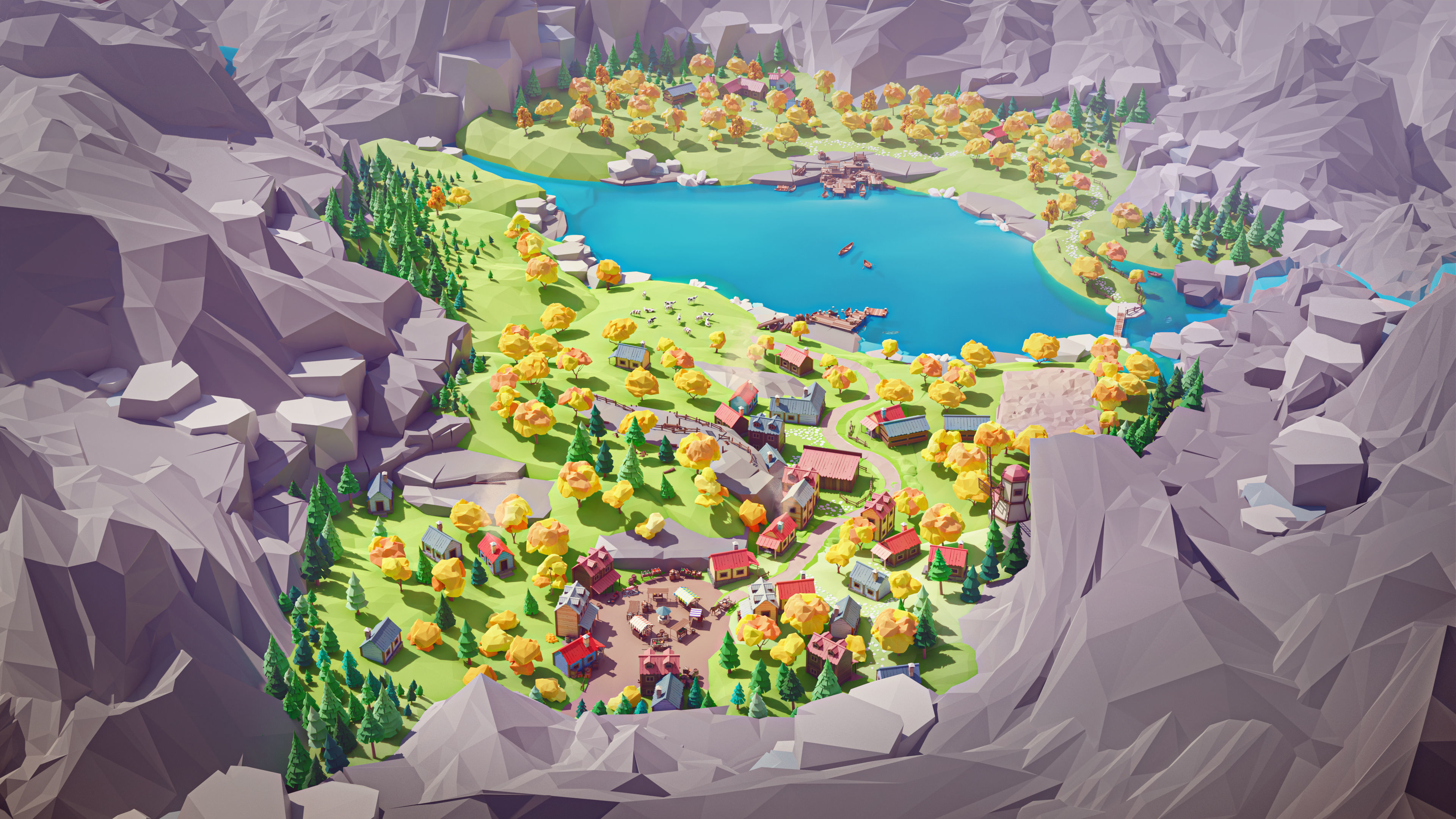 Village 2 Low-poly 3D model_11