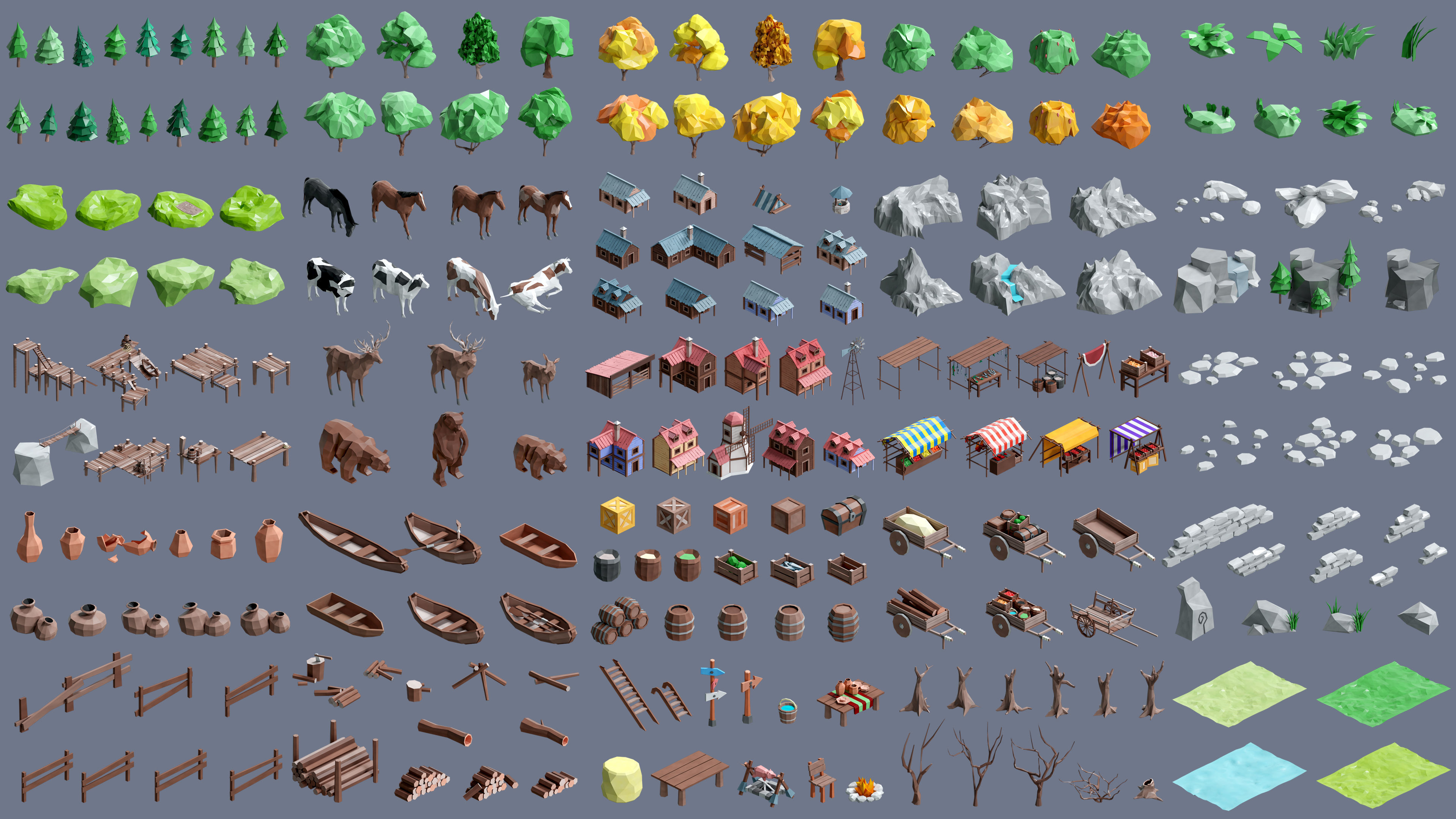 Village 2 Low-poly 3D model_3