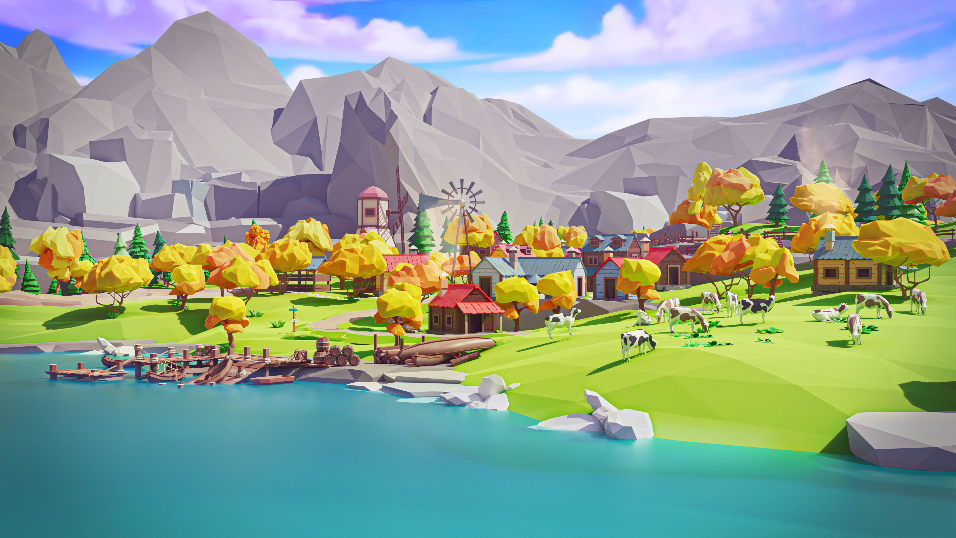 Village 2 Low-poly 3D model_14