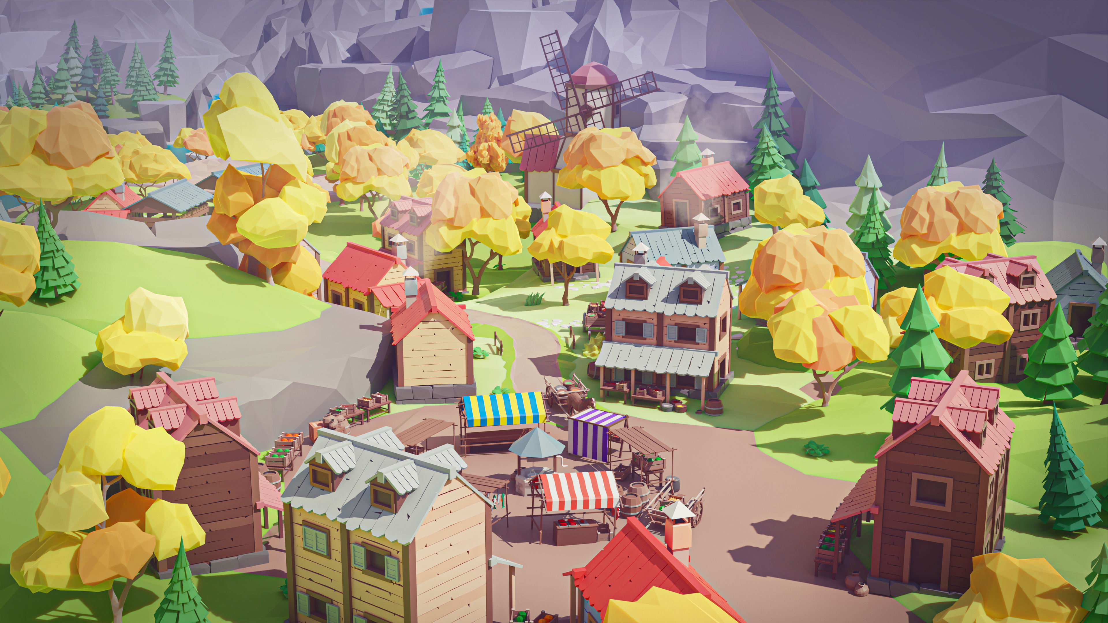 Village 2 Low-poly 3D model_7