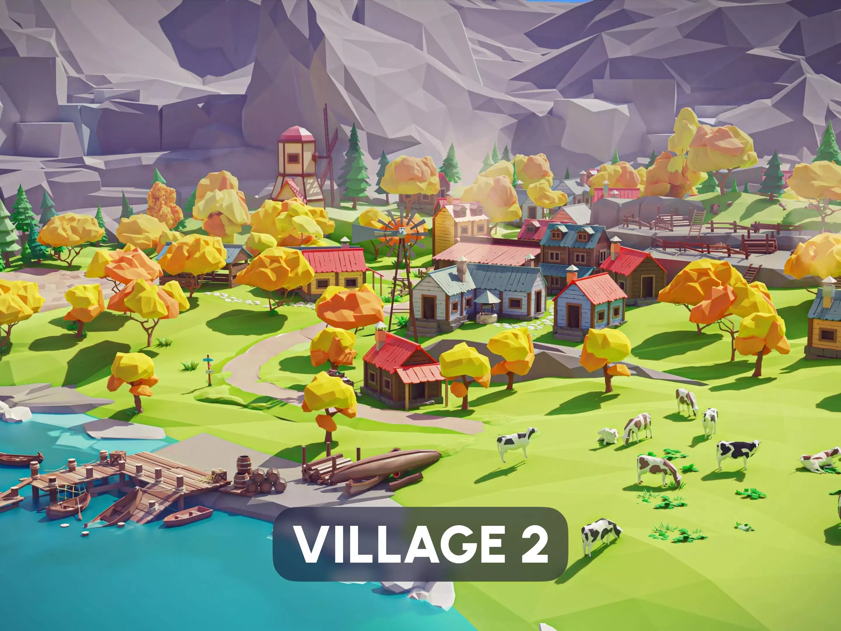 Village 2 Low-poly 3D model_0