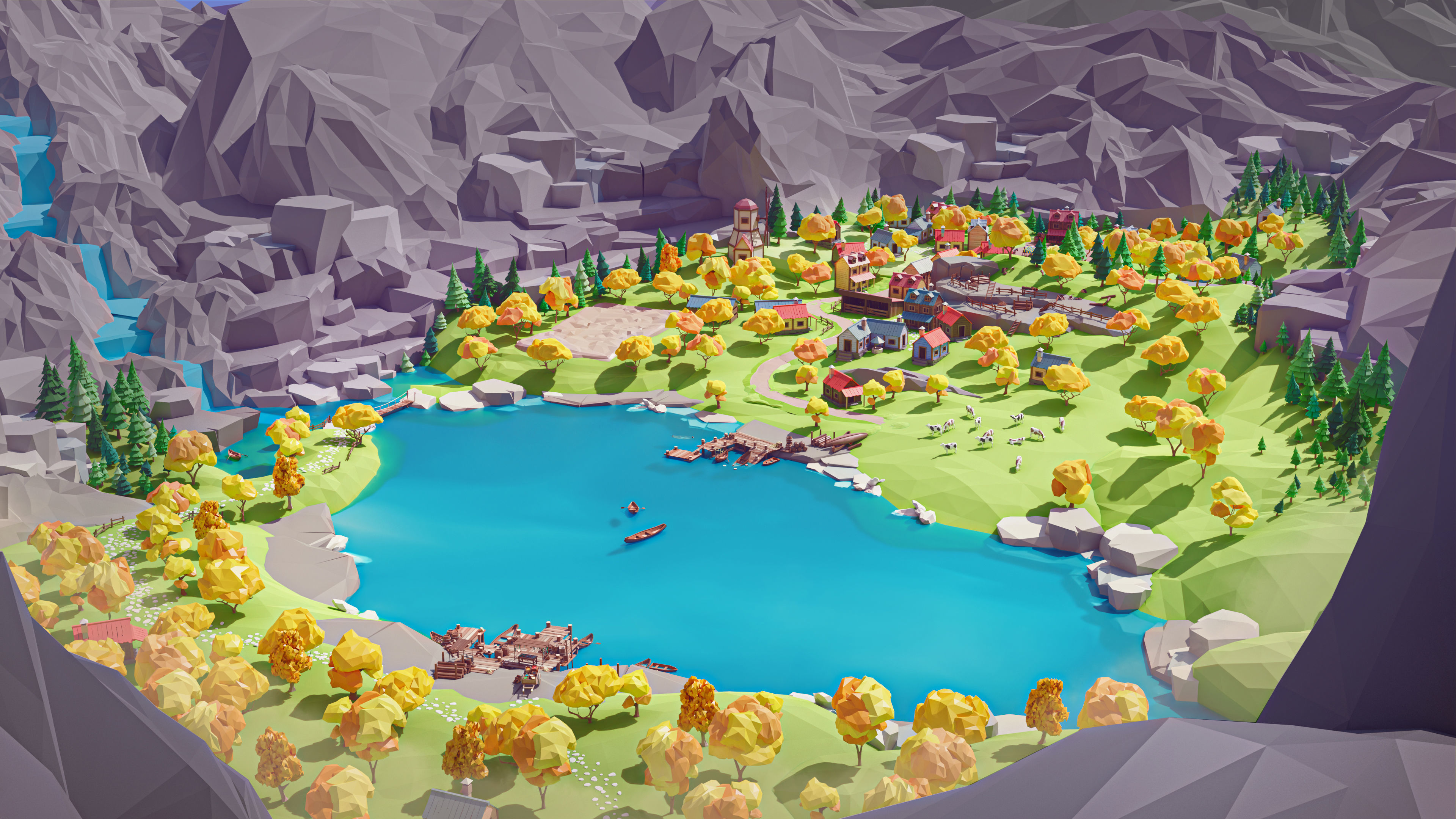 Village 2 Low-poly 3D model_6