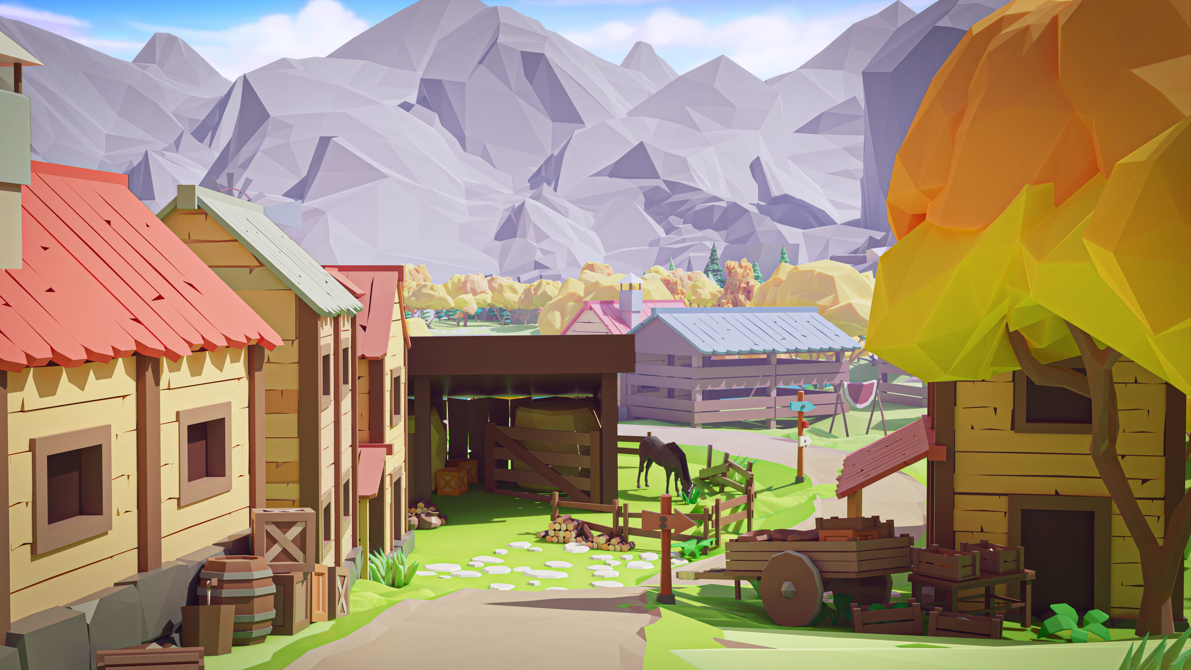 Village 2 Low-poly 3D model_13