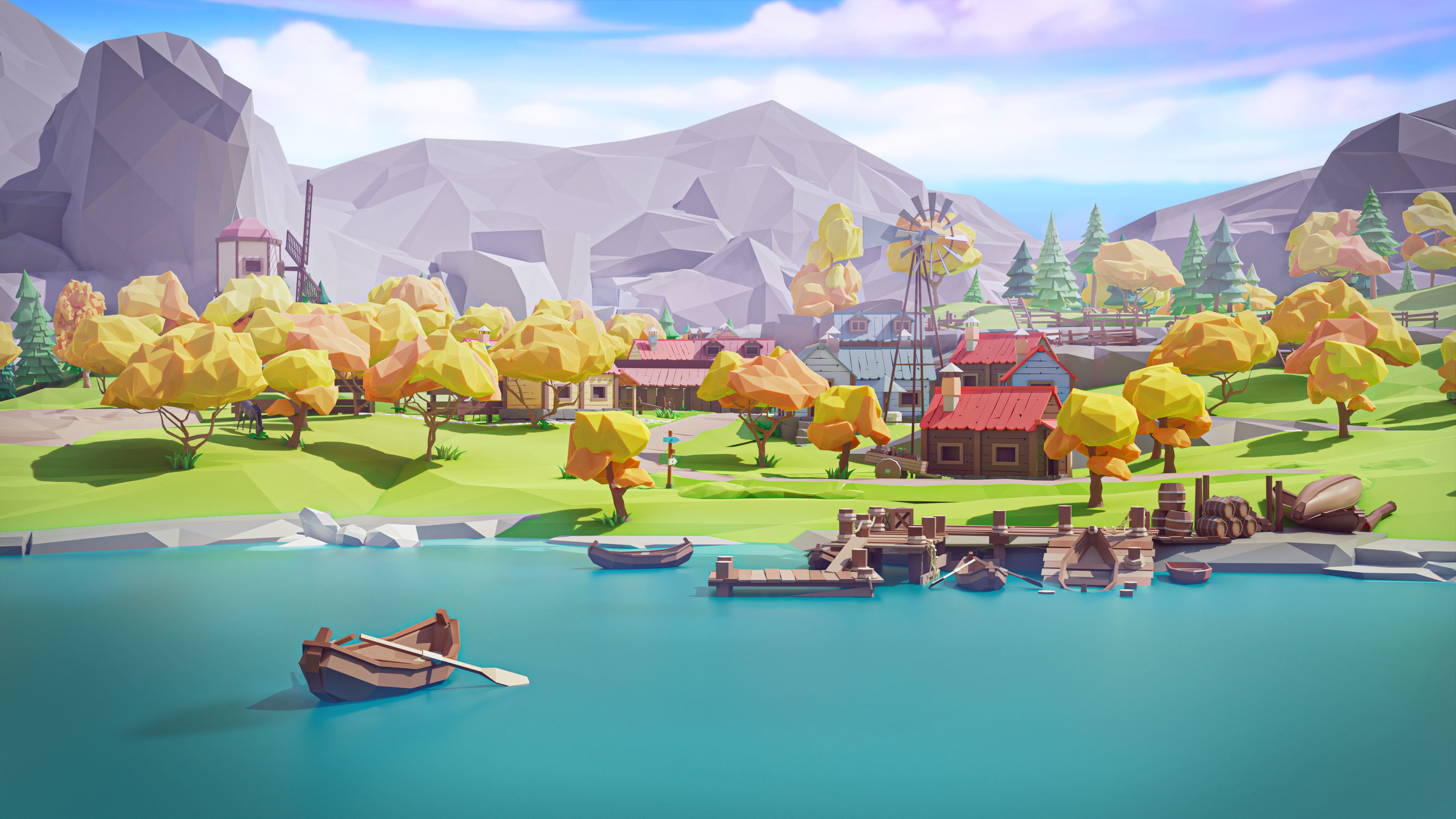 Village 2 Low-poly 3D model_16
