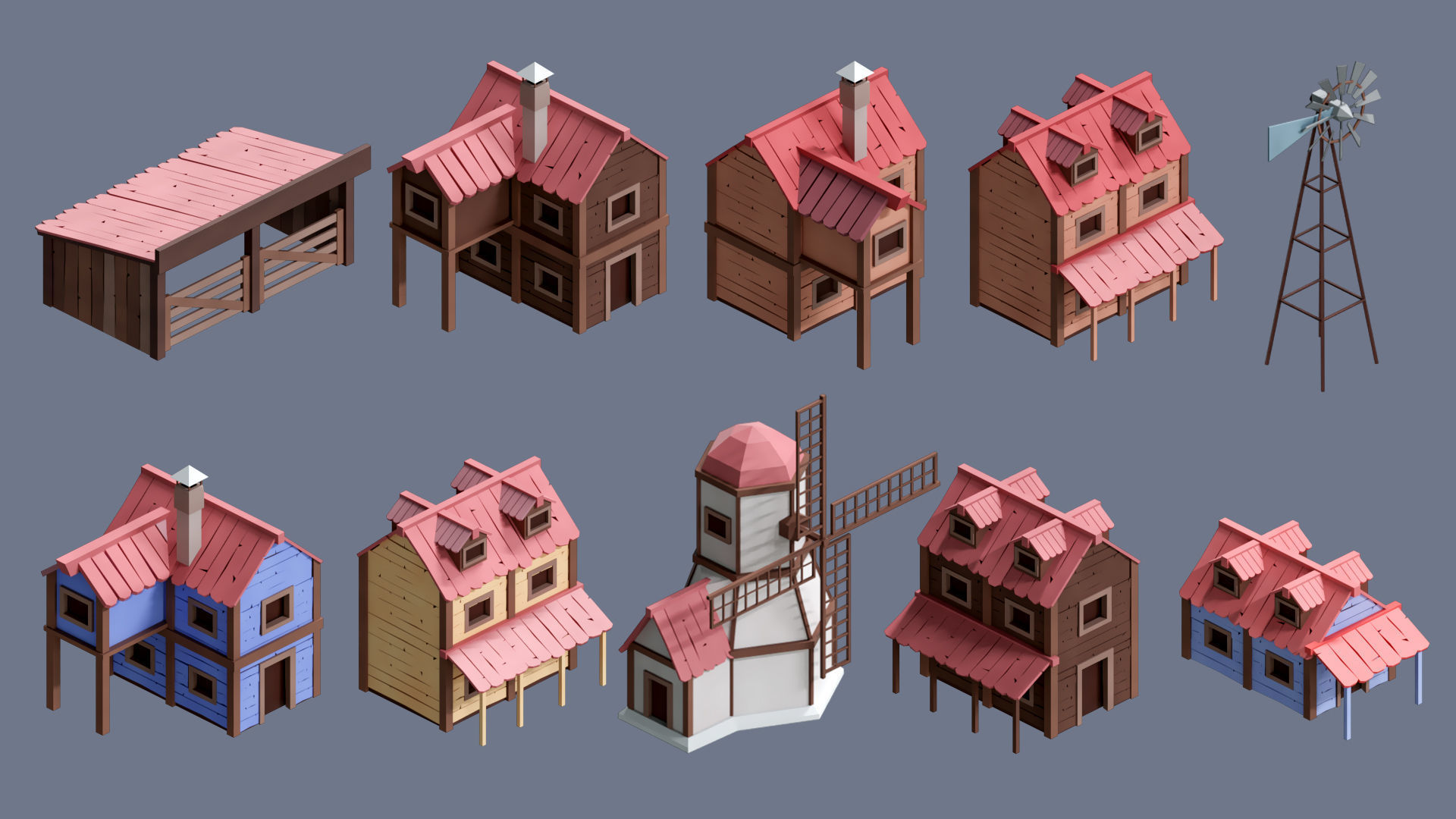 Village 2 Low-poly 3D model_22