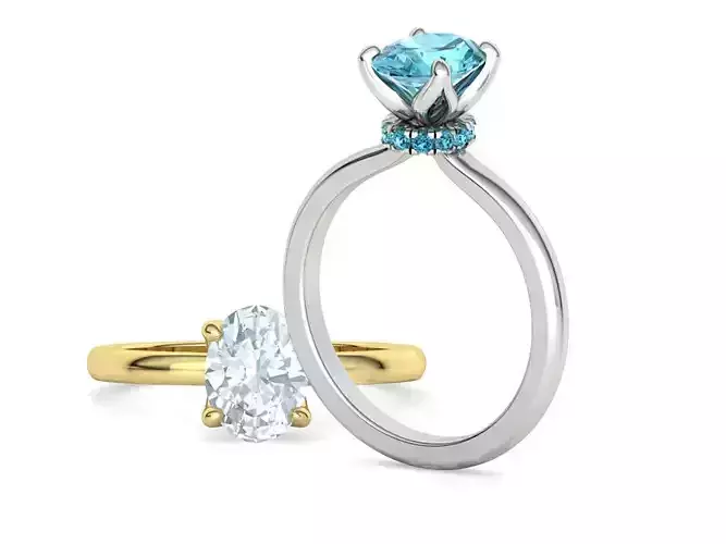 Solitaire Engagement Ring 8x6 Oval Stone with Under Halo  3D print model