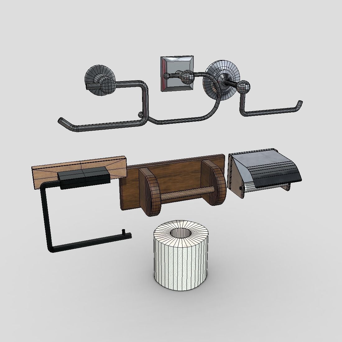 Toilet Roll Holder Pack Low-poly 3D model_1