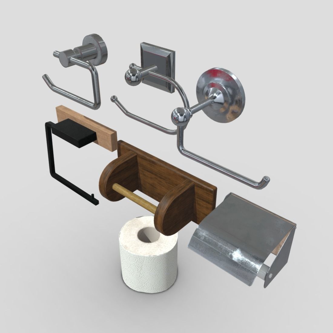 Toilet Roll Holder Pack Low-poly 3D model_4