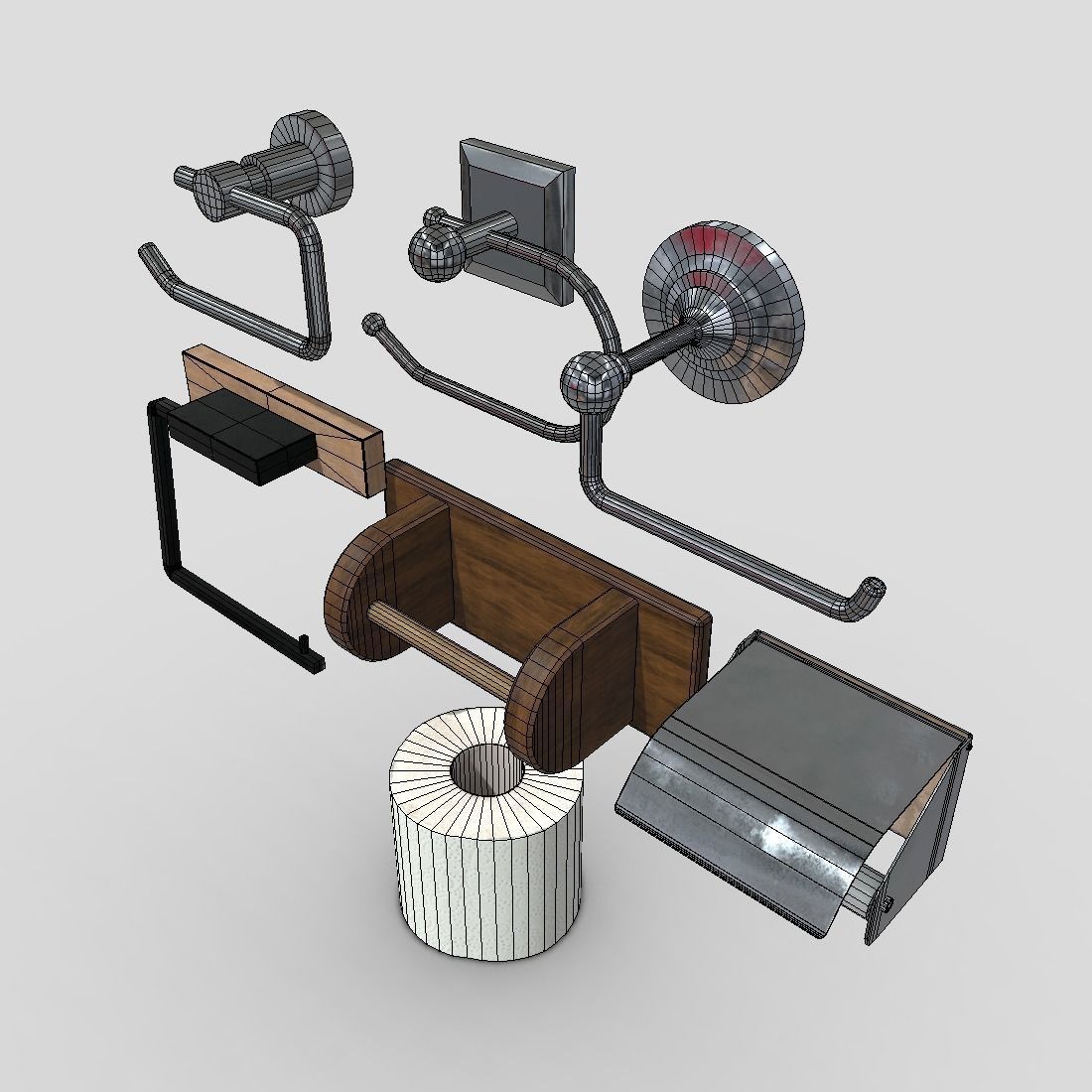 Toilet Roll Holder Pack Low-poly 3D model_5