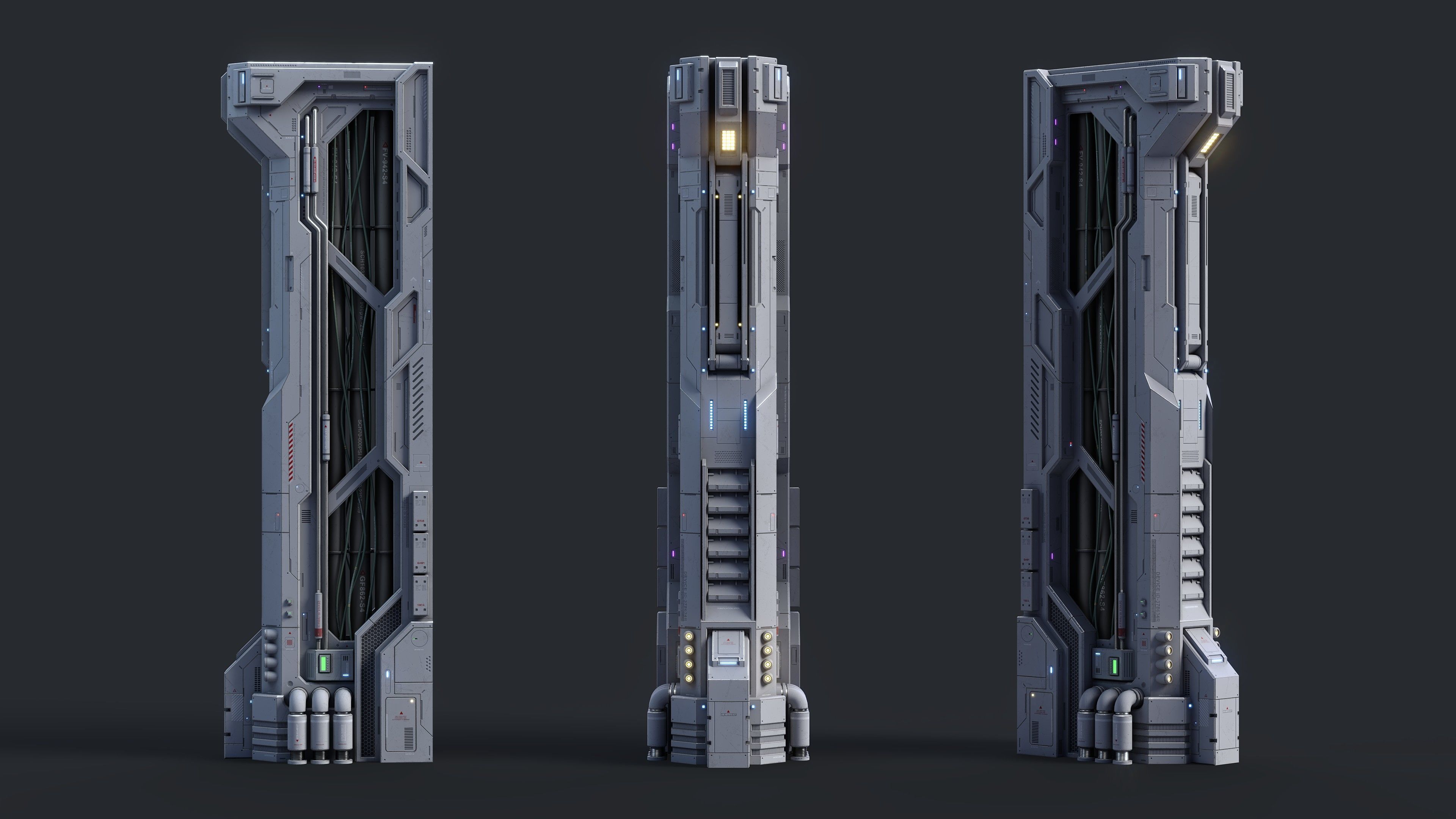 Sci-Fi Parts Kit Pack Vol 02 Column-PBR Low-poly 3D model_10