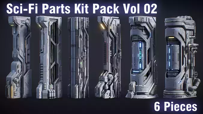 Sci-Fi Parts Kit Pack Vol 02 Column-PBR Low-poly 3D model